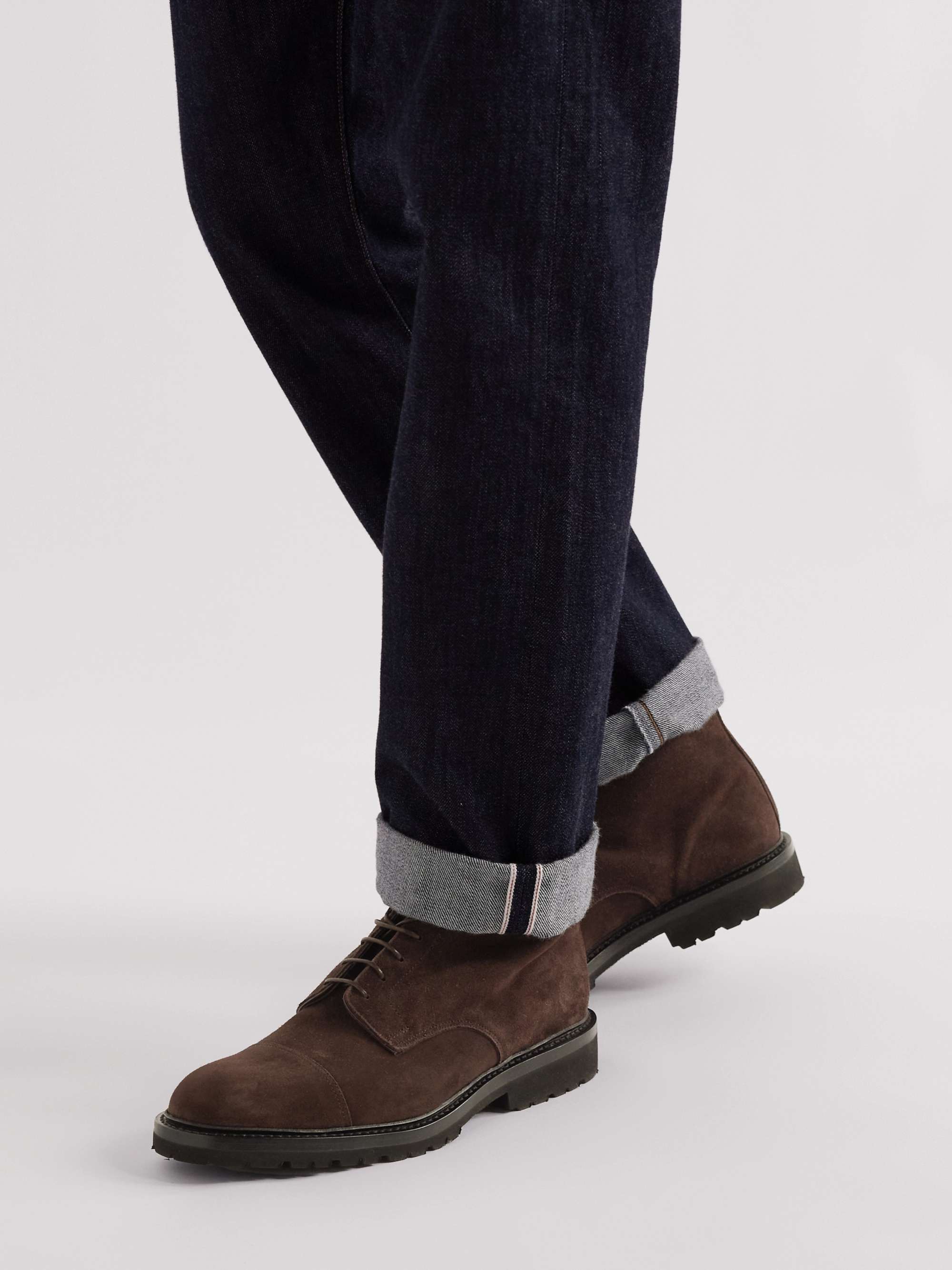 GEORGE CLEVERLEY Taron Leather-Trimmed Suede Derby Boots
