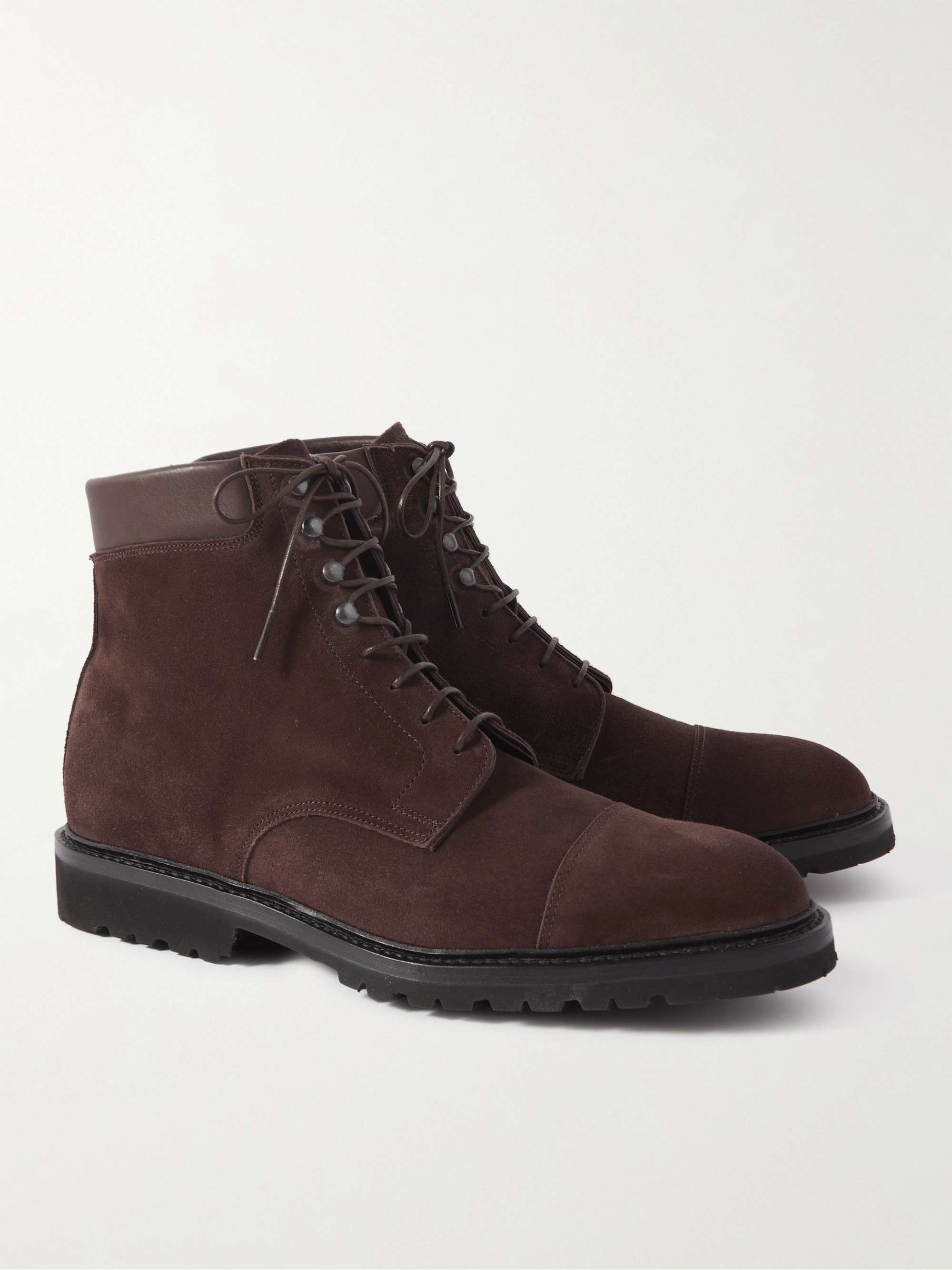 GEORGE CLEVERLEY Taron Leather-Trimmed Suede Derby Boots