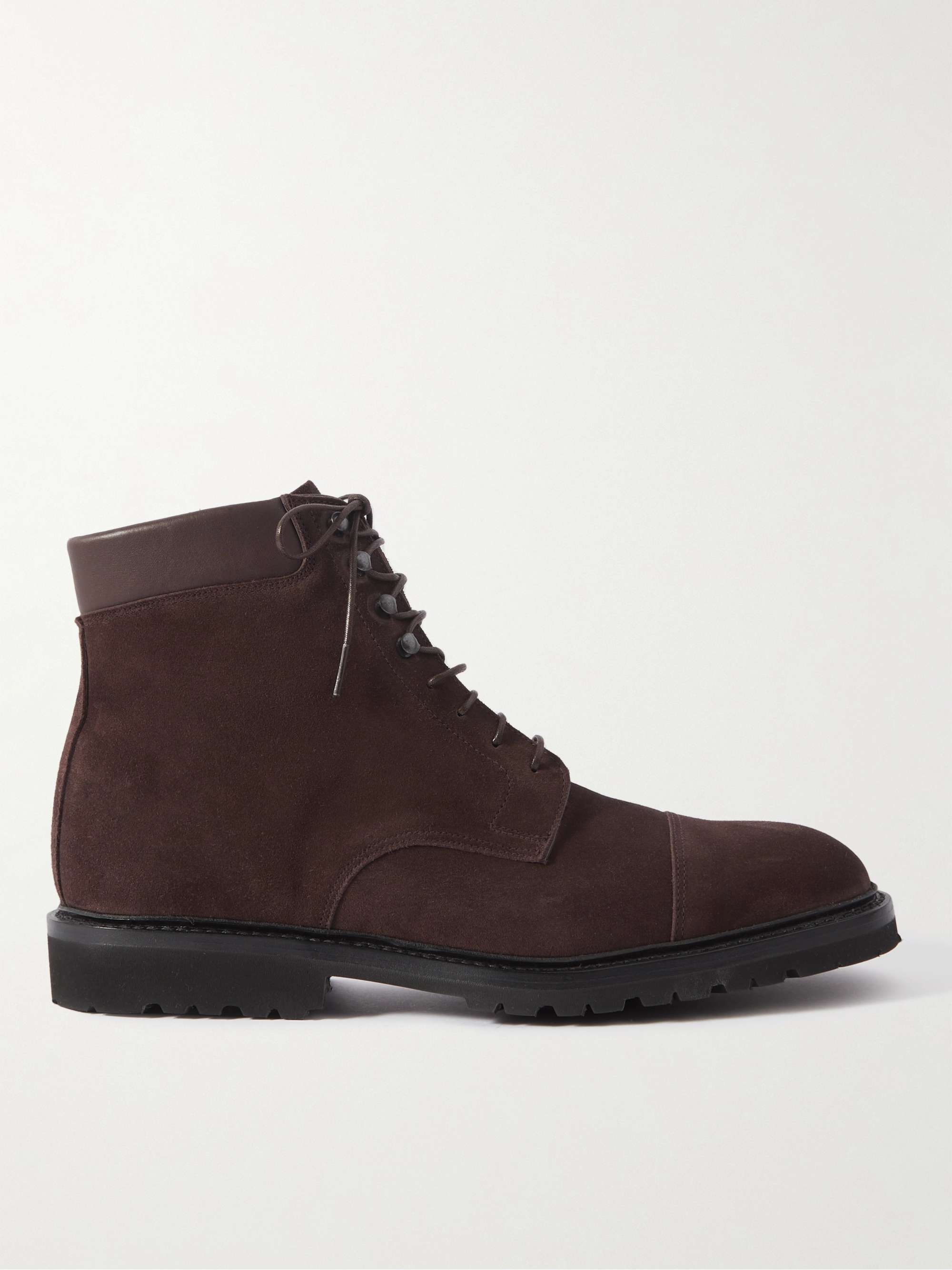 GEORGE CLEVERLEY Taron Leather-Trimmed Suede Derby Boots for Men | MR ...