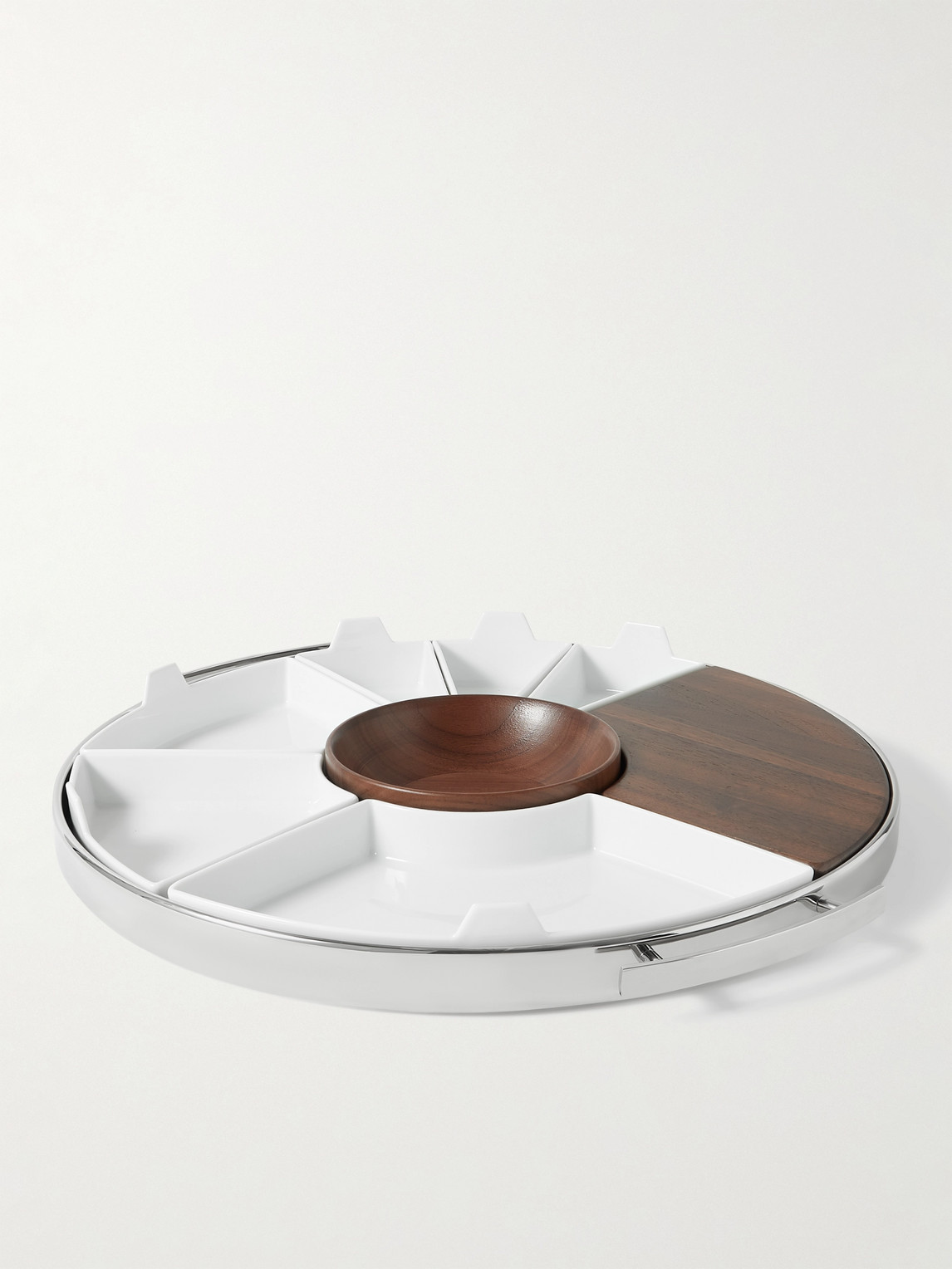 Christofle Mood Stainless Steel, Walnut & Porcelain 10-piece Party Tray In Multi