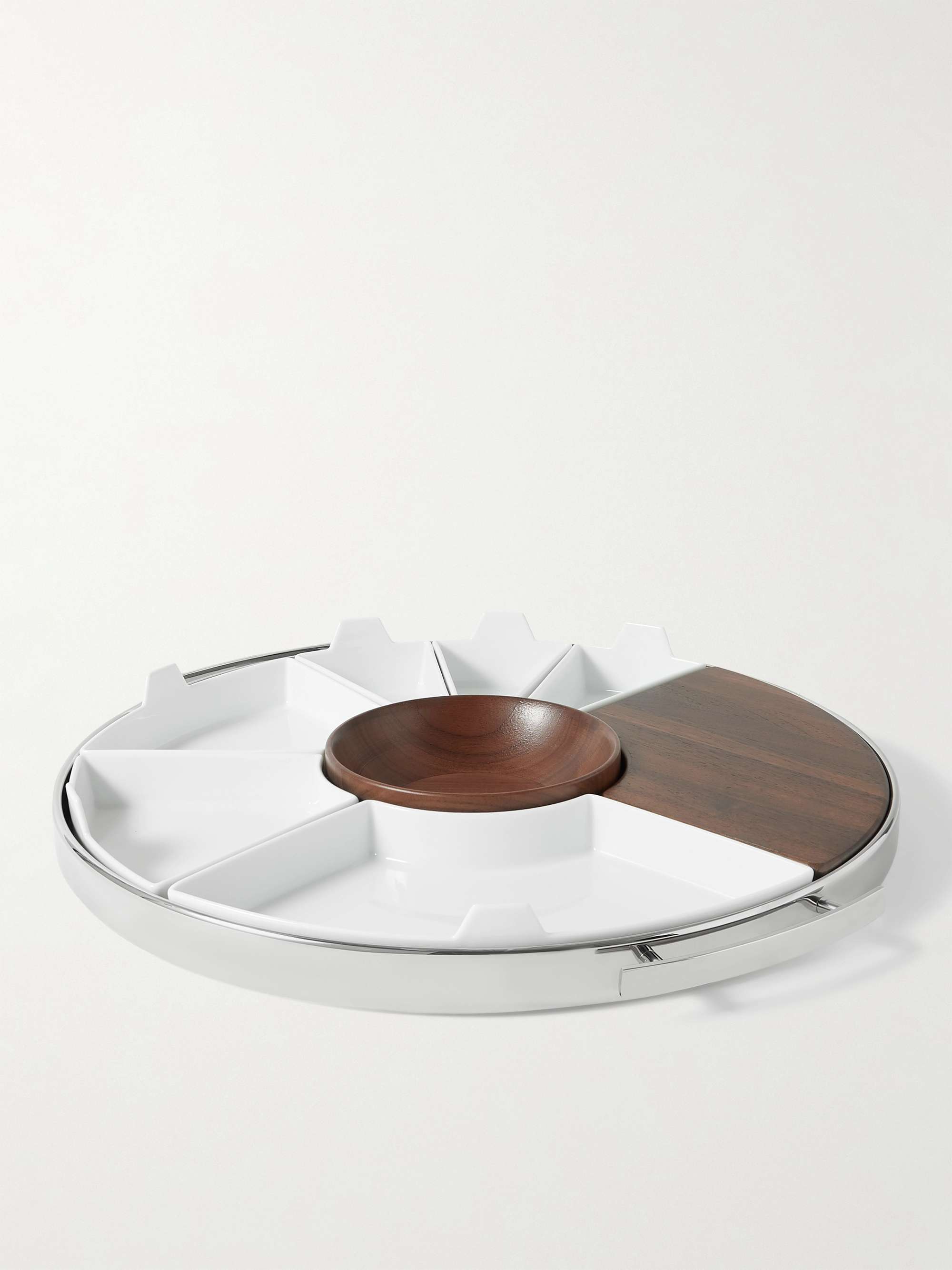 CHRISTOFLE MOOD Party Stainless Steel, Walnut and Porcelain Tray