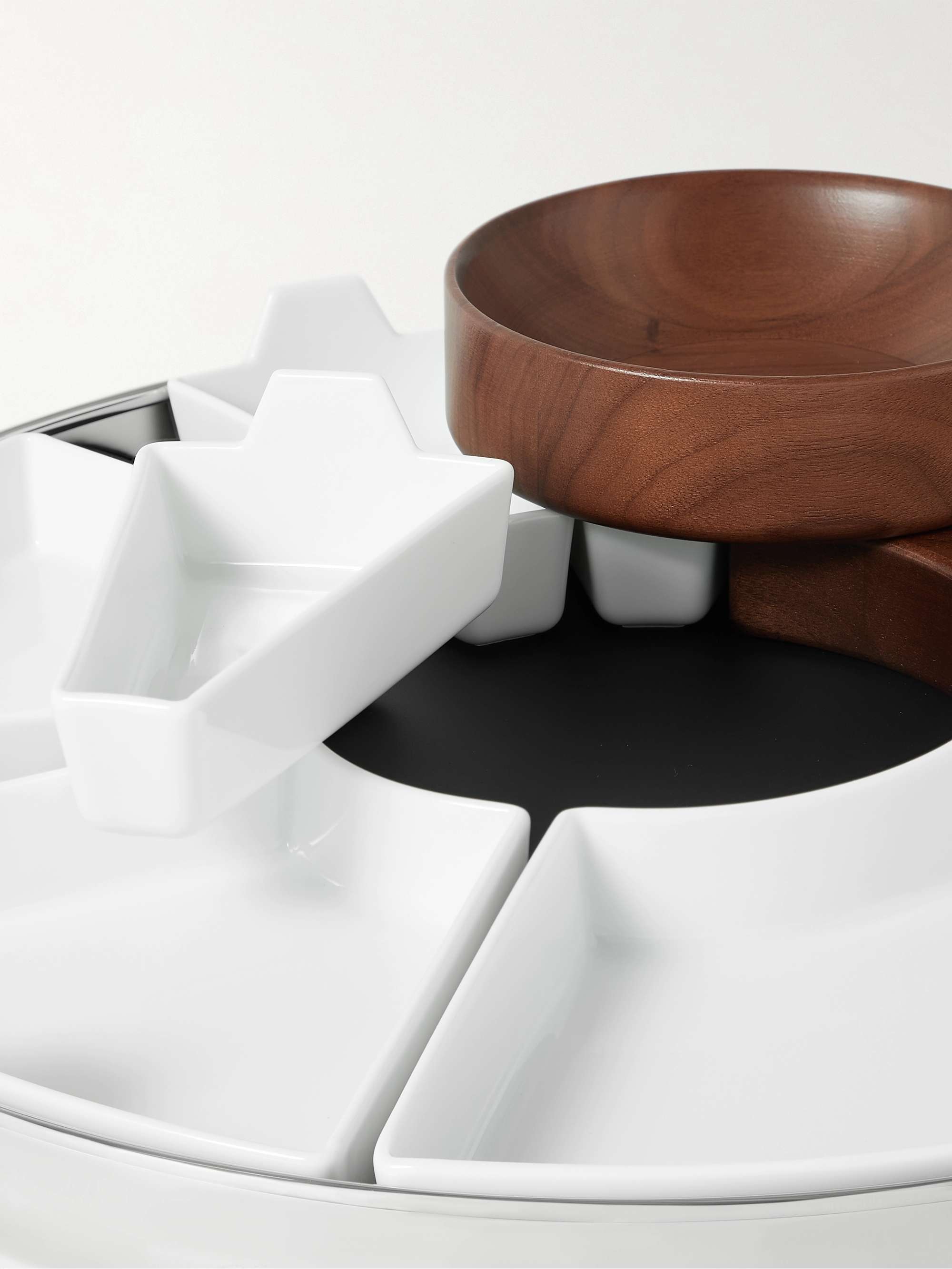CHRISTOFLE MOOD Party Stainless Steel, Walnut and Porcelain Tray