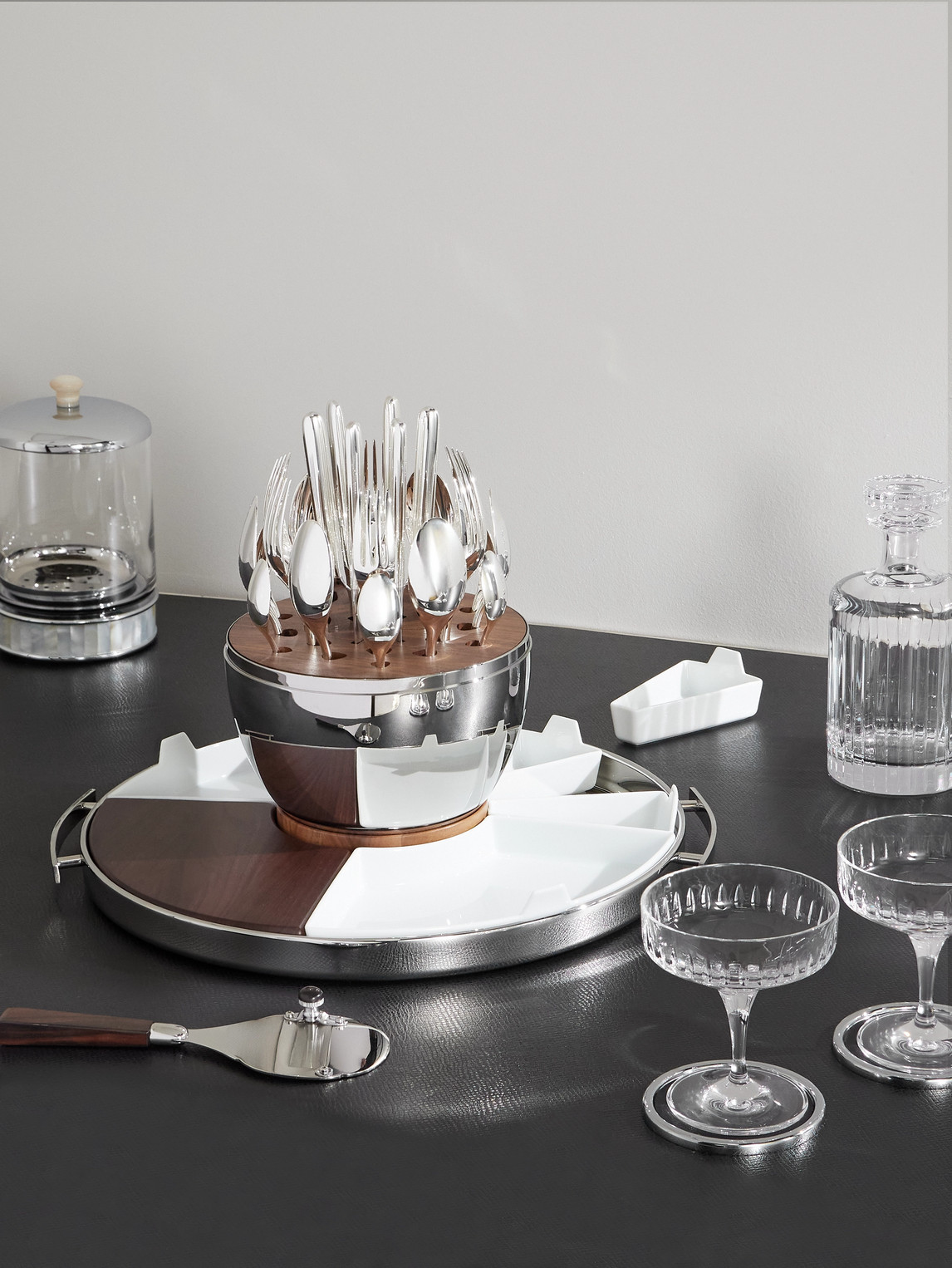 Christofle Mood Stainless Steel, Walnut & Porcelain 10-piece Party Tray In Multi