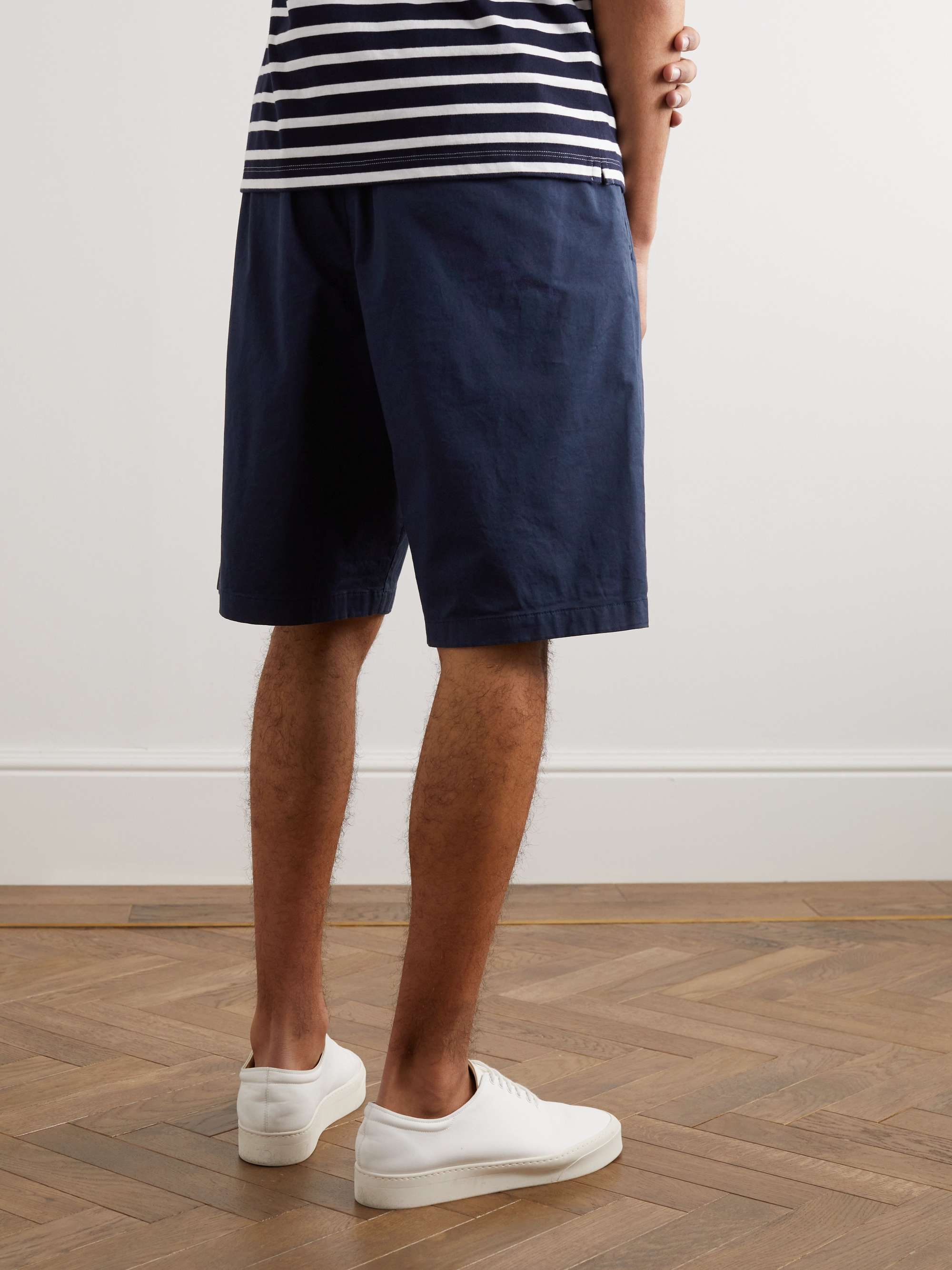 GIORGIO ARMANI Straight-Leg Pleated Stretch-Cotton Twill Shorts