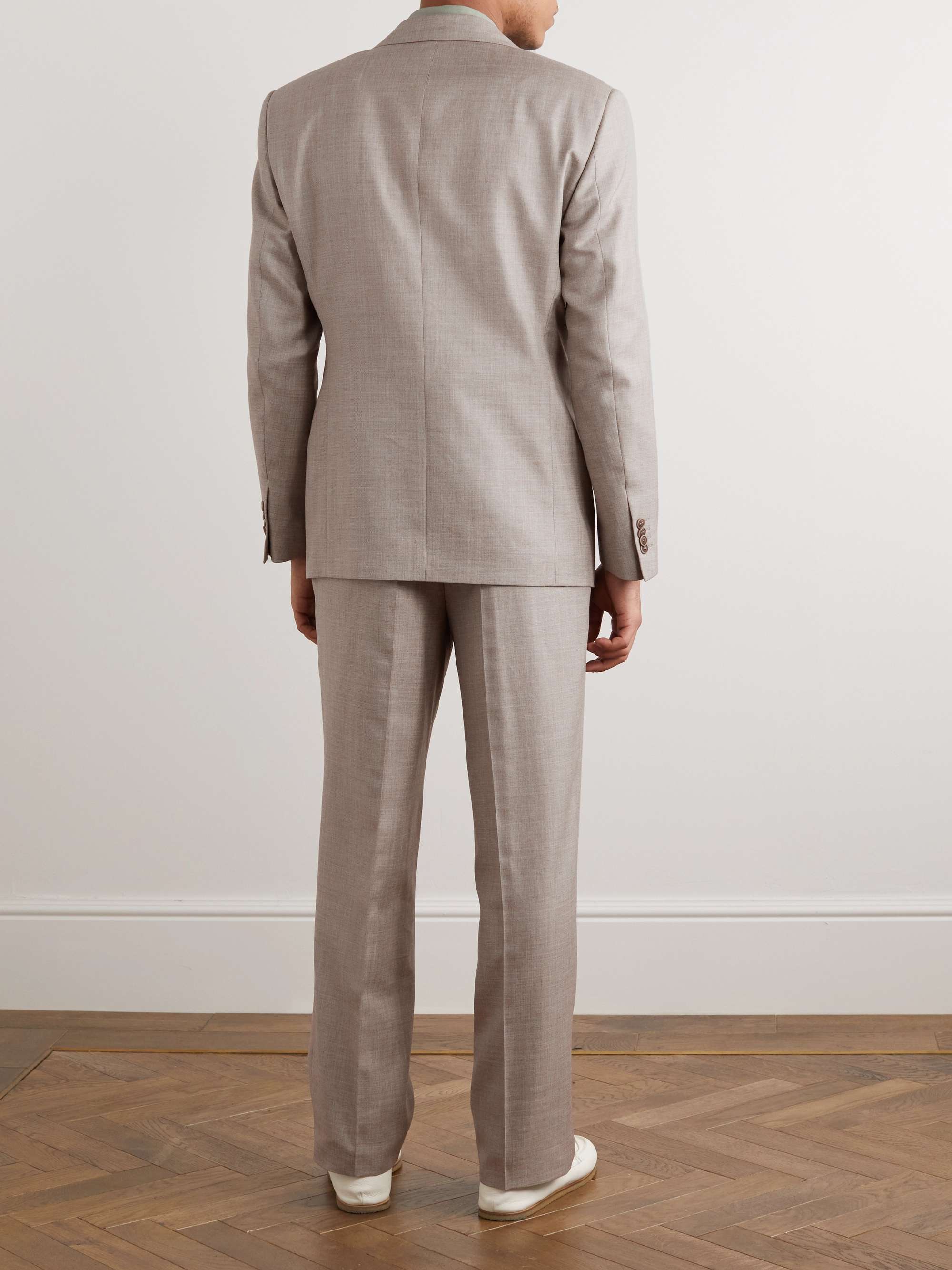 GIORGIO ARMANI Double-Breasted Wool, Silk and Linen-Blend Hopsack Suit
