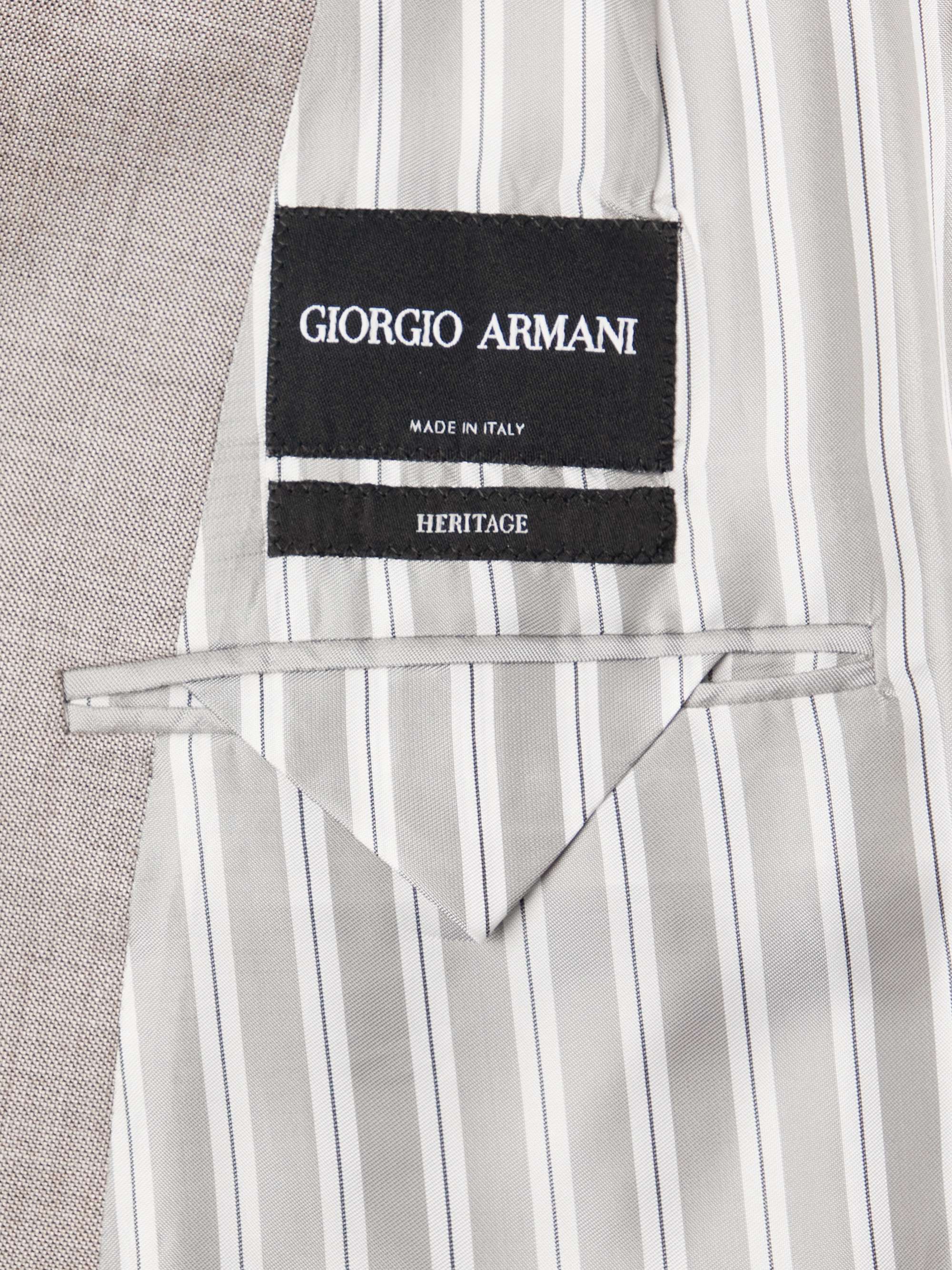 GIORGIO ARMANI Double-Breasted Wool, Silk and Linen-Blend Hopsack Suit