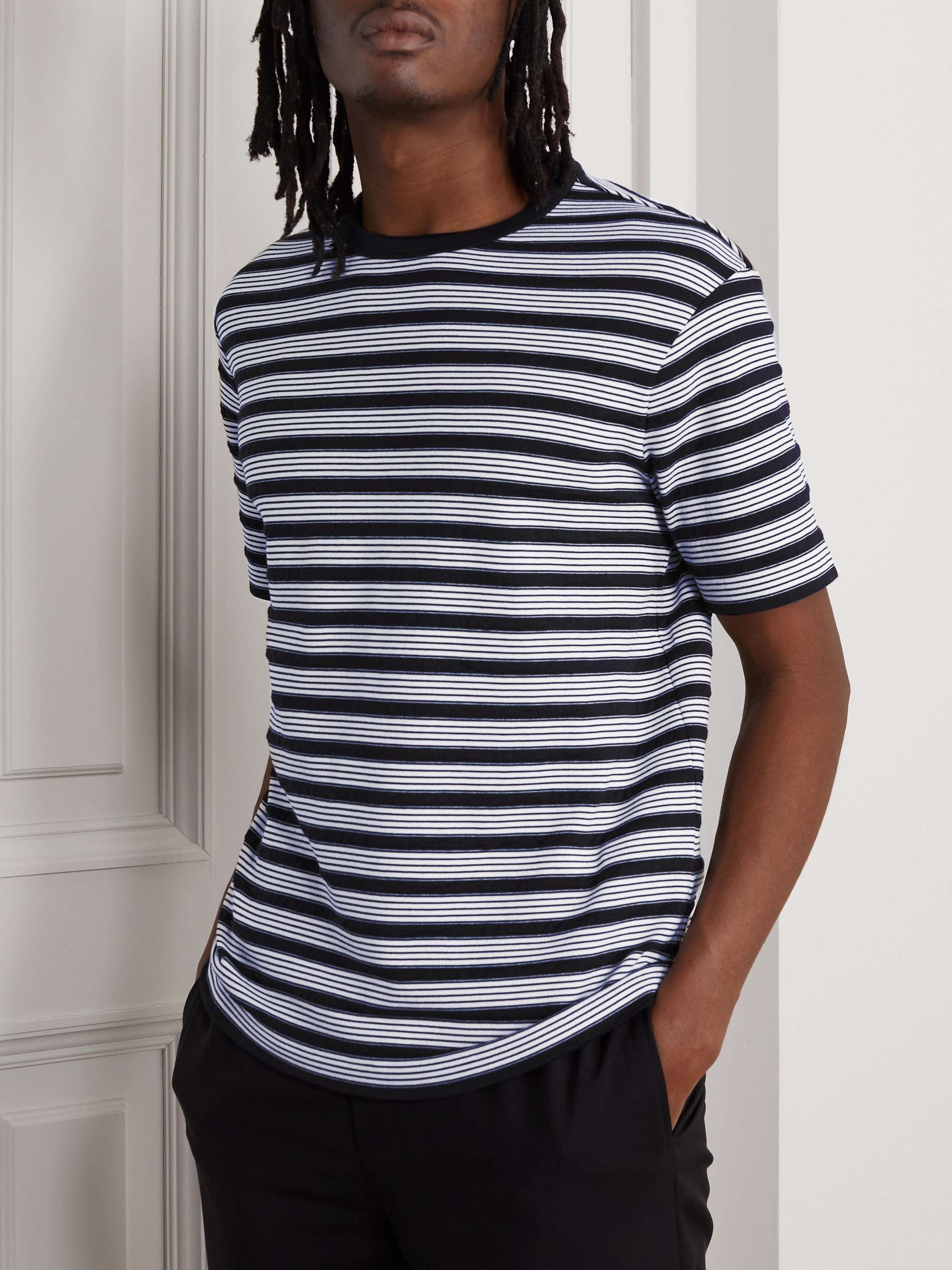 GIORGIO ARMANI Striped Cotton-Blend Jersey T-Shirt