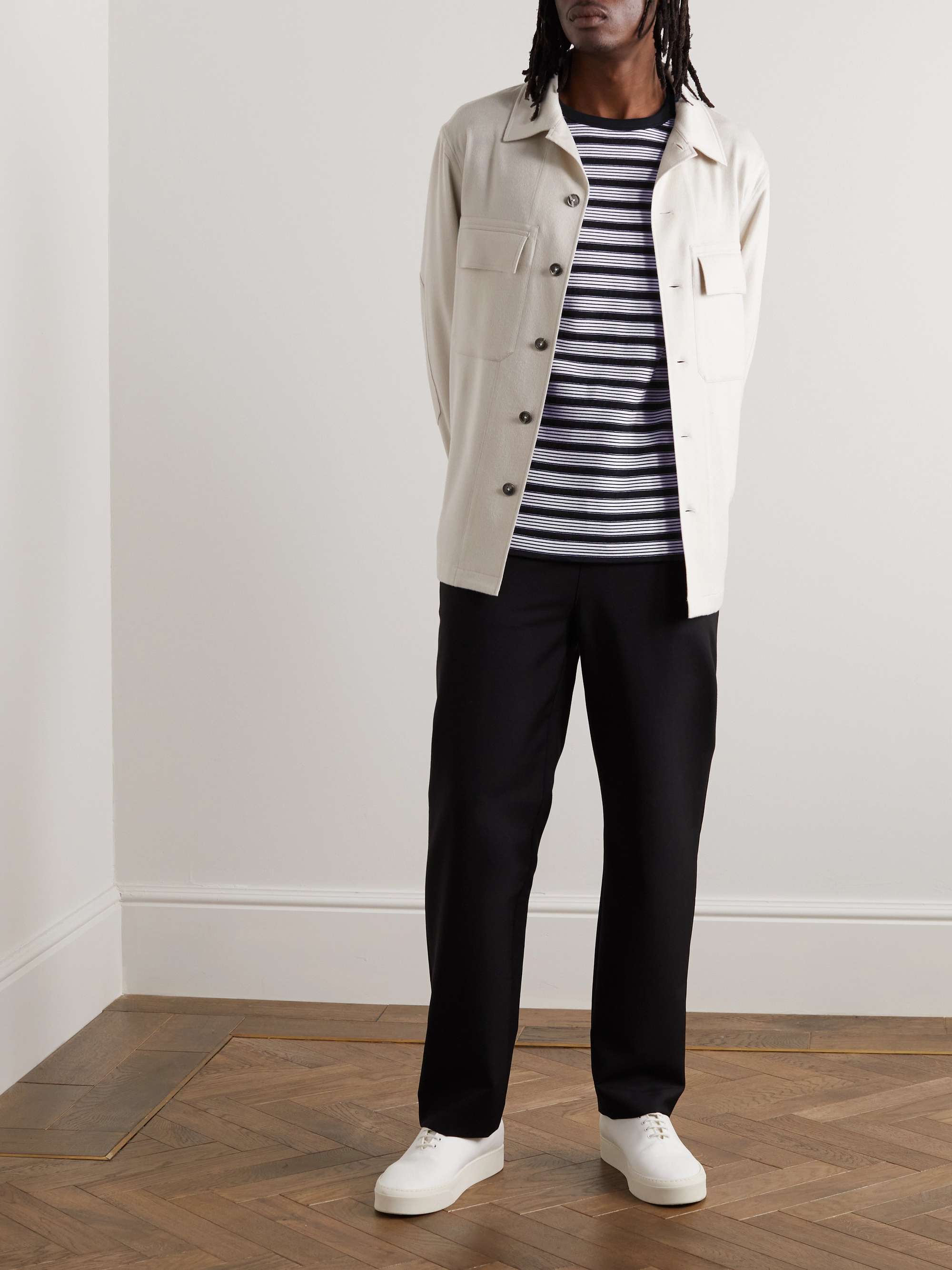 GIORGIO ARMANI Striped Cotton-Blend Jersey T-Shirt