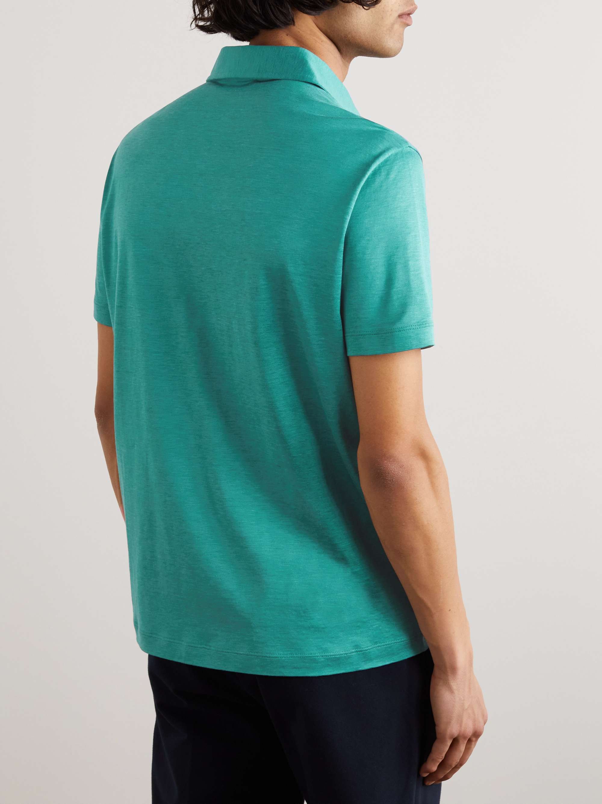 GIORGIO ARMANI Slim-Fit Silk and Cotton-Blend Polo Shirt