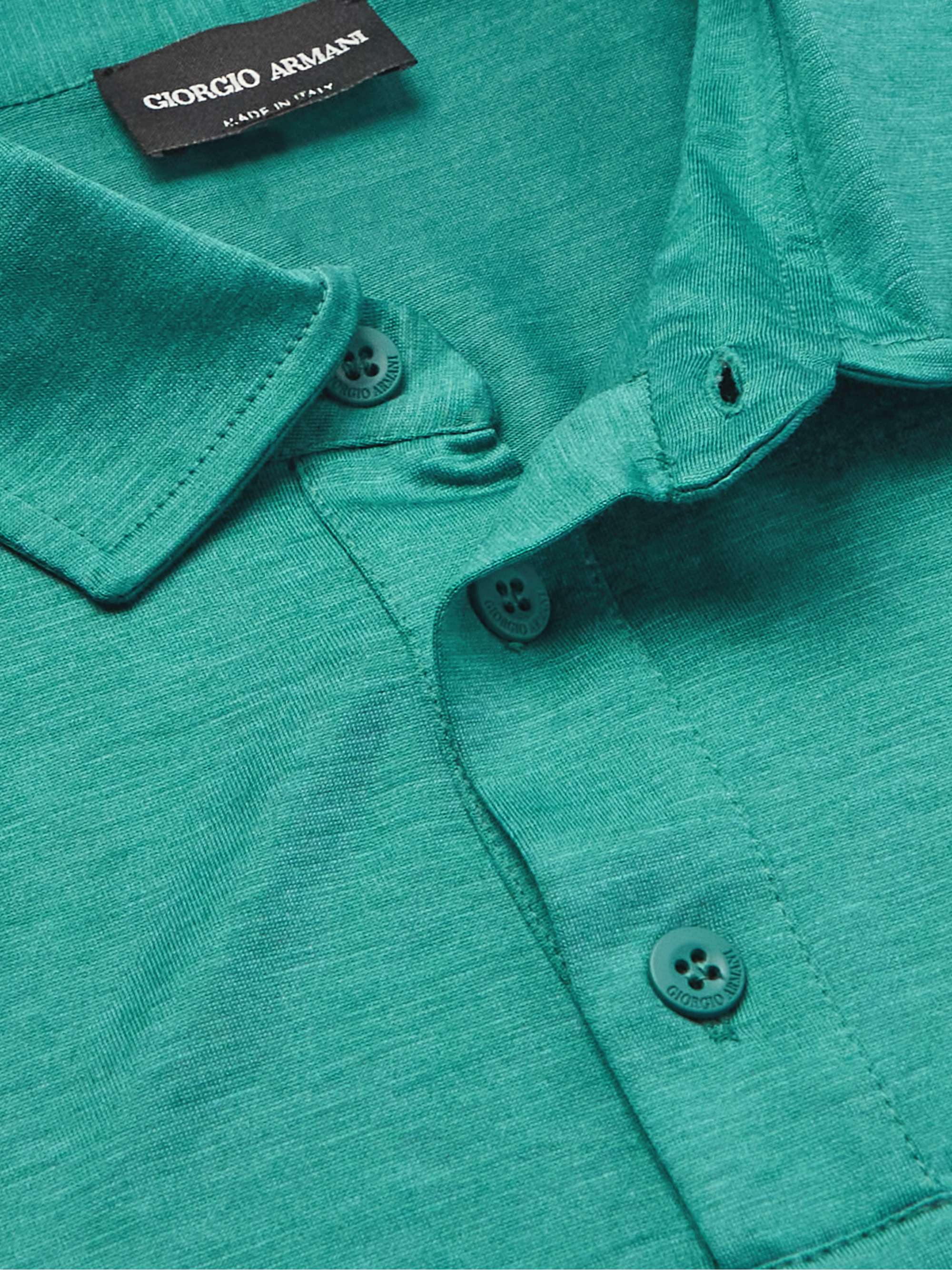 GIORGIO ARMANI Slim-Fit Silk and Cotton-Blend Polo Shirt