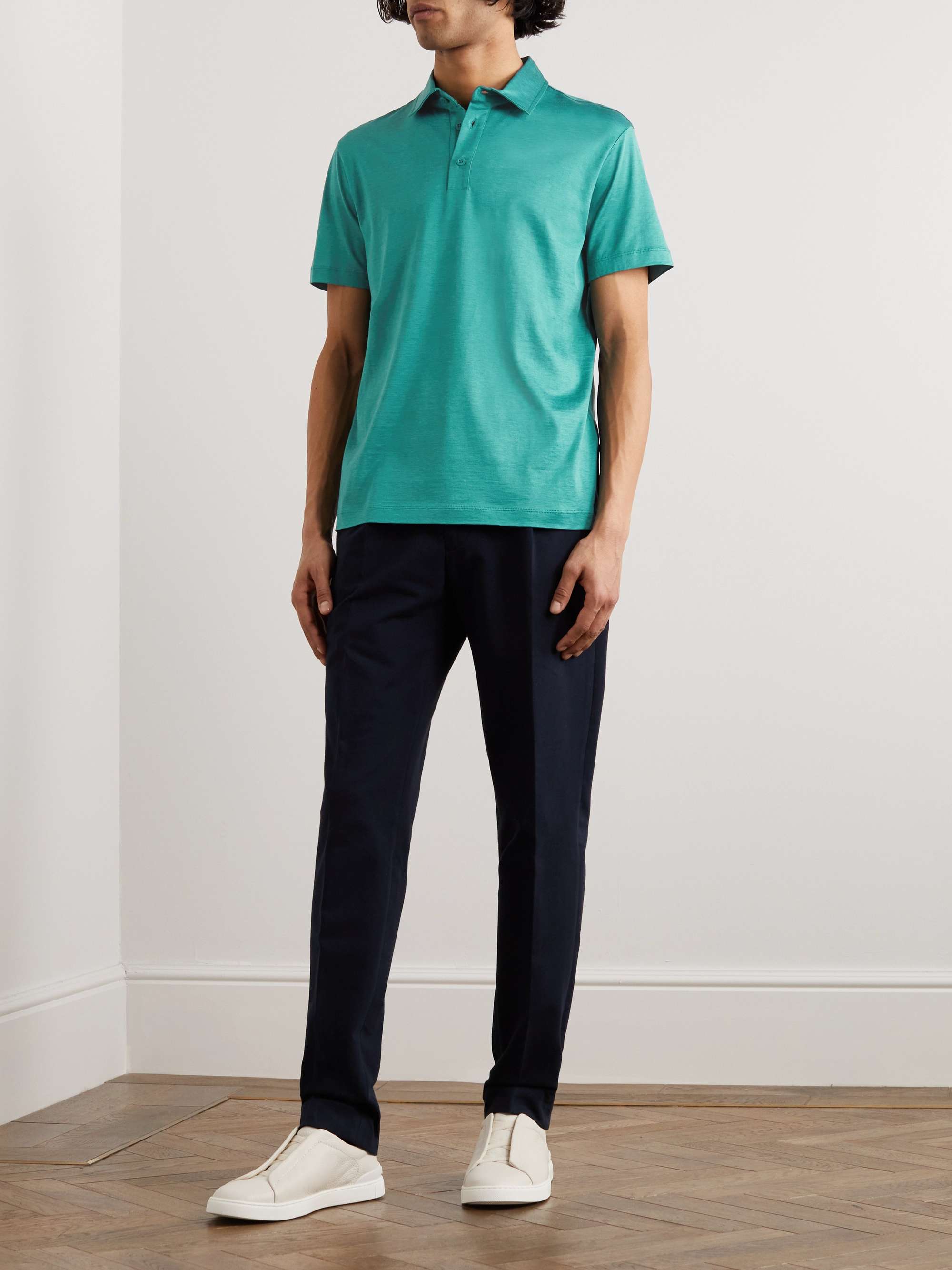 GIORGIO ARMANI Slim-Fit Silk and Cotton-Blend Polo Shirt