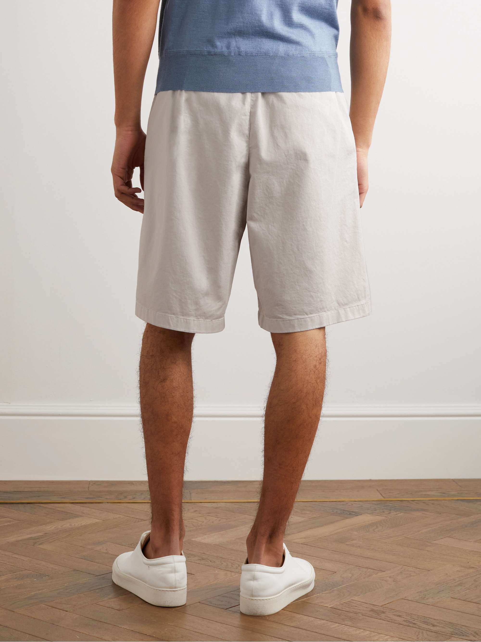 GIORGIO ARMANI Straight-Leg Pleated Stretch-Cotton Twill Shorts