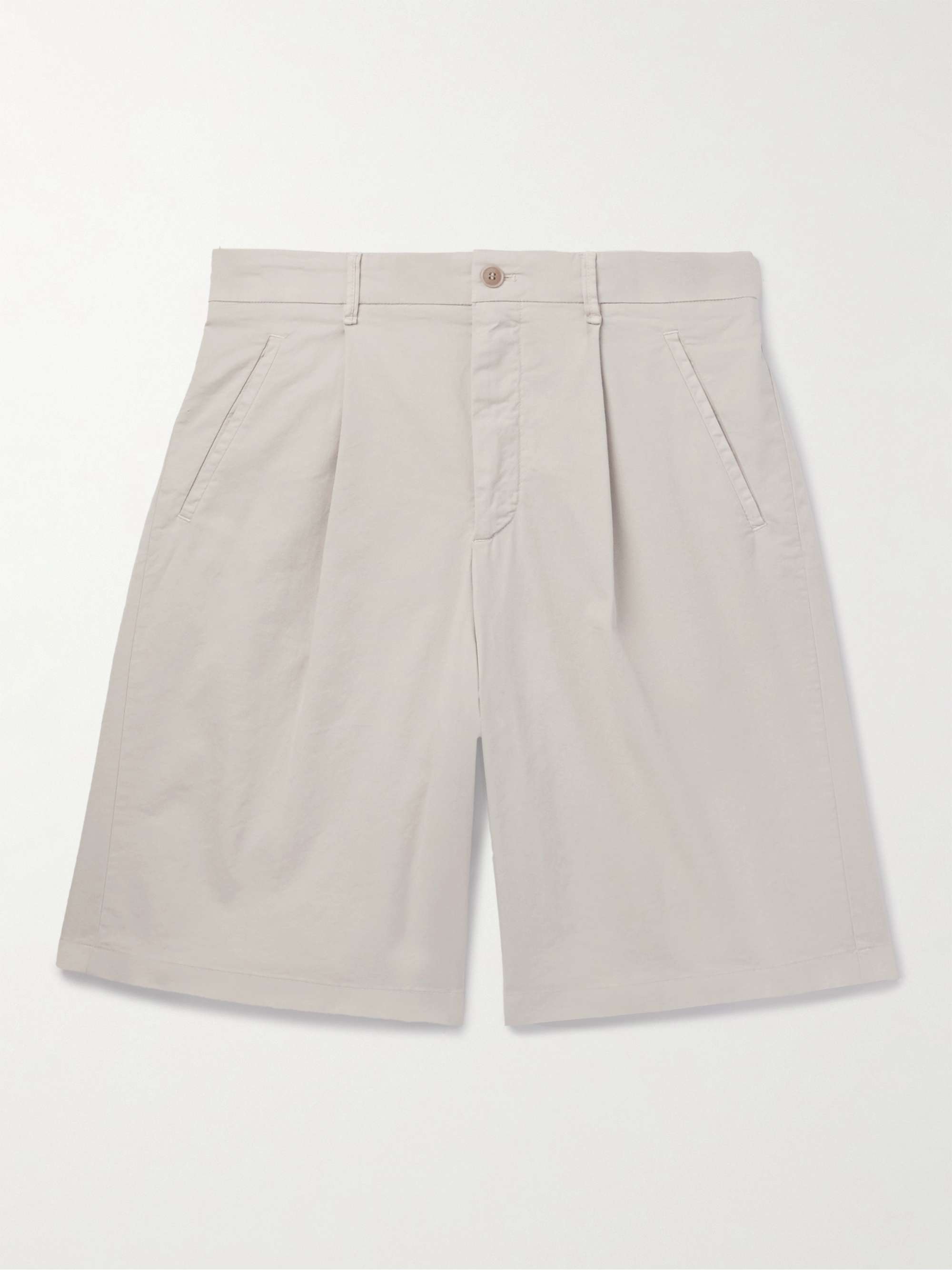 GIORGIO ARMANI Straight-Leg Pleated Stretch-Cotton Twill Shorts