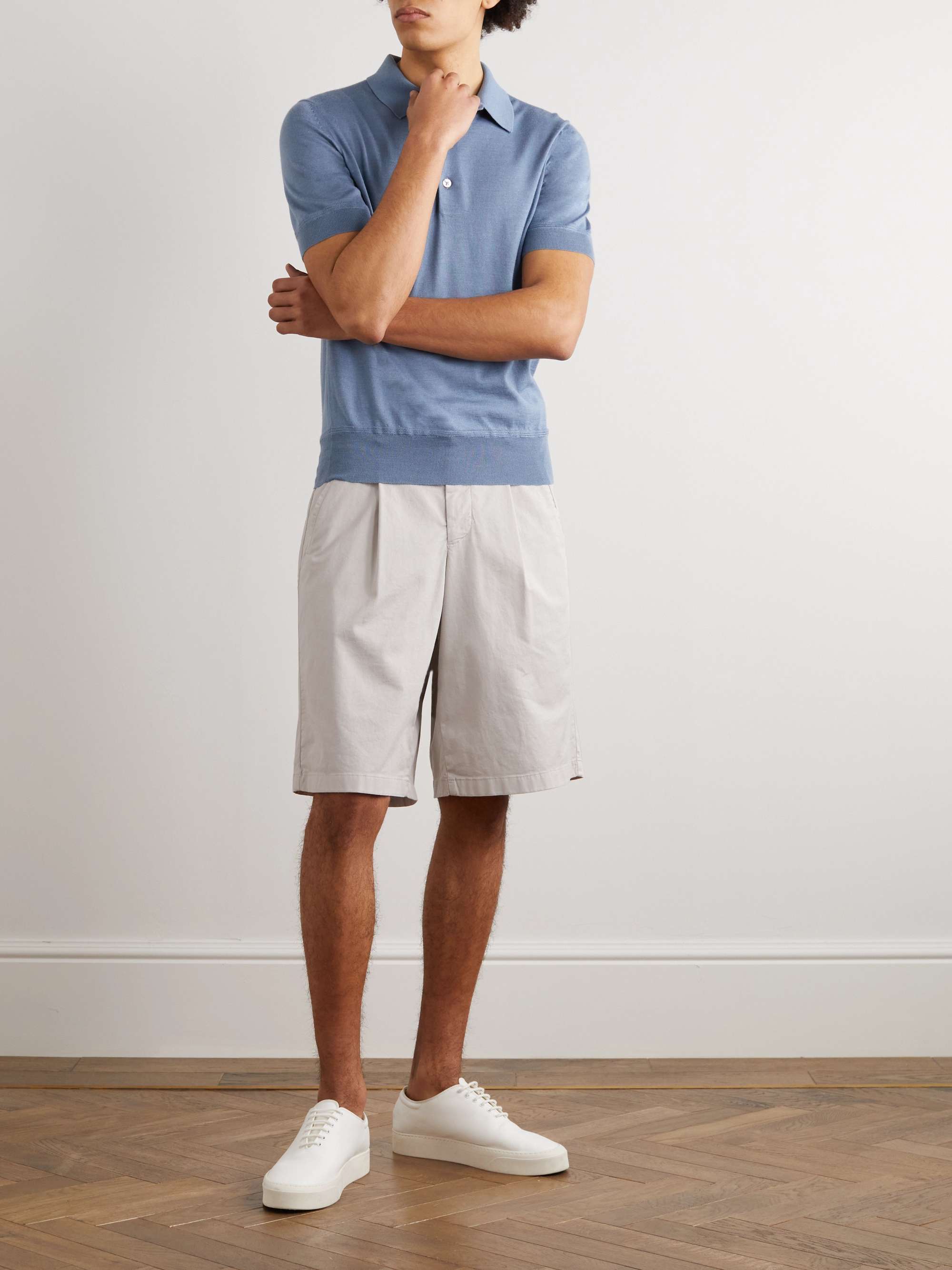 GIORGIO ARMANI Straight-Leg Pleated Stretch-Cotton Twill Shorts