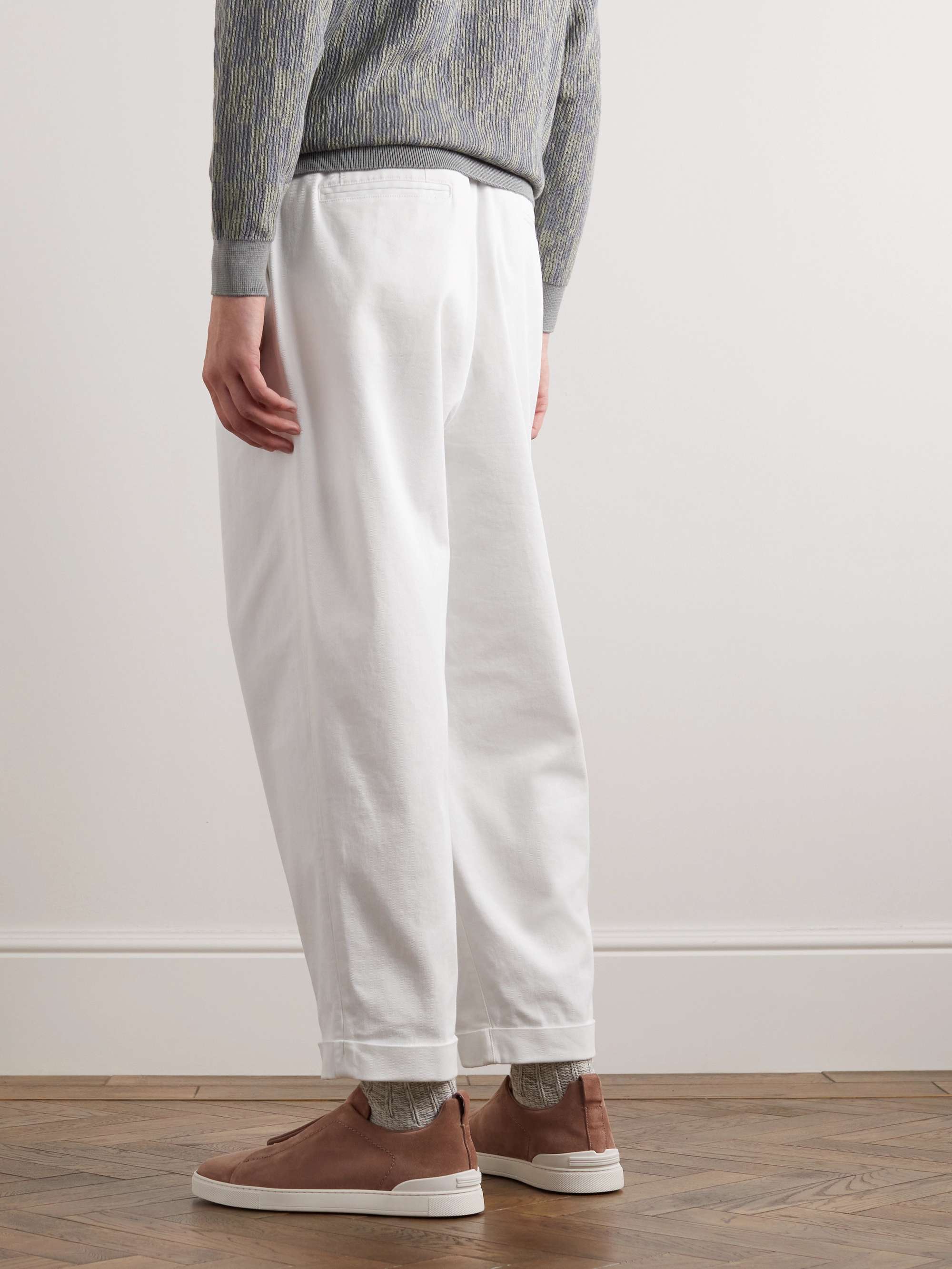 GIORGIO ARMANI Straight-Leg Pleated Cotton-Blend Twill Trousers