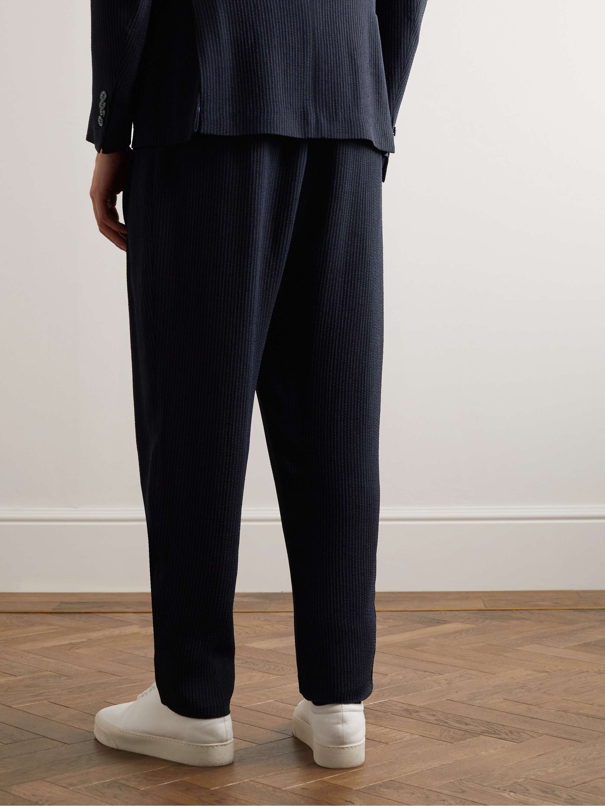 GIORGIO ARMANI Straight-Leg Pleated Striped Seersucker Suit Trousers