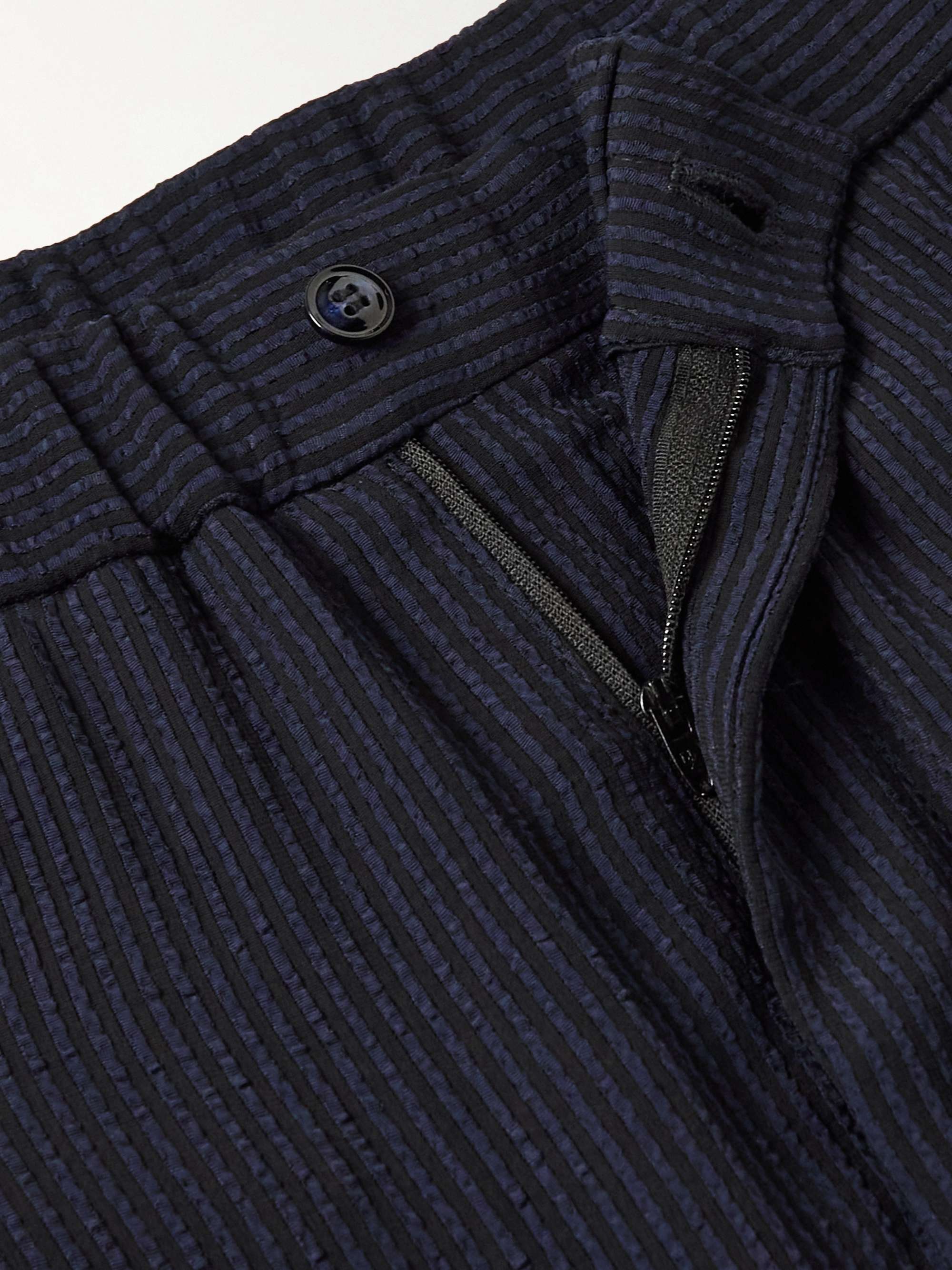 GIORGIO ARMANI Straight-Leg Pleated Striped Seersucker Suit Trousers