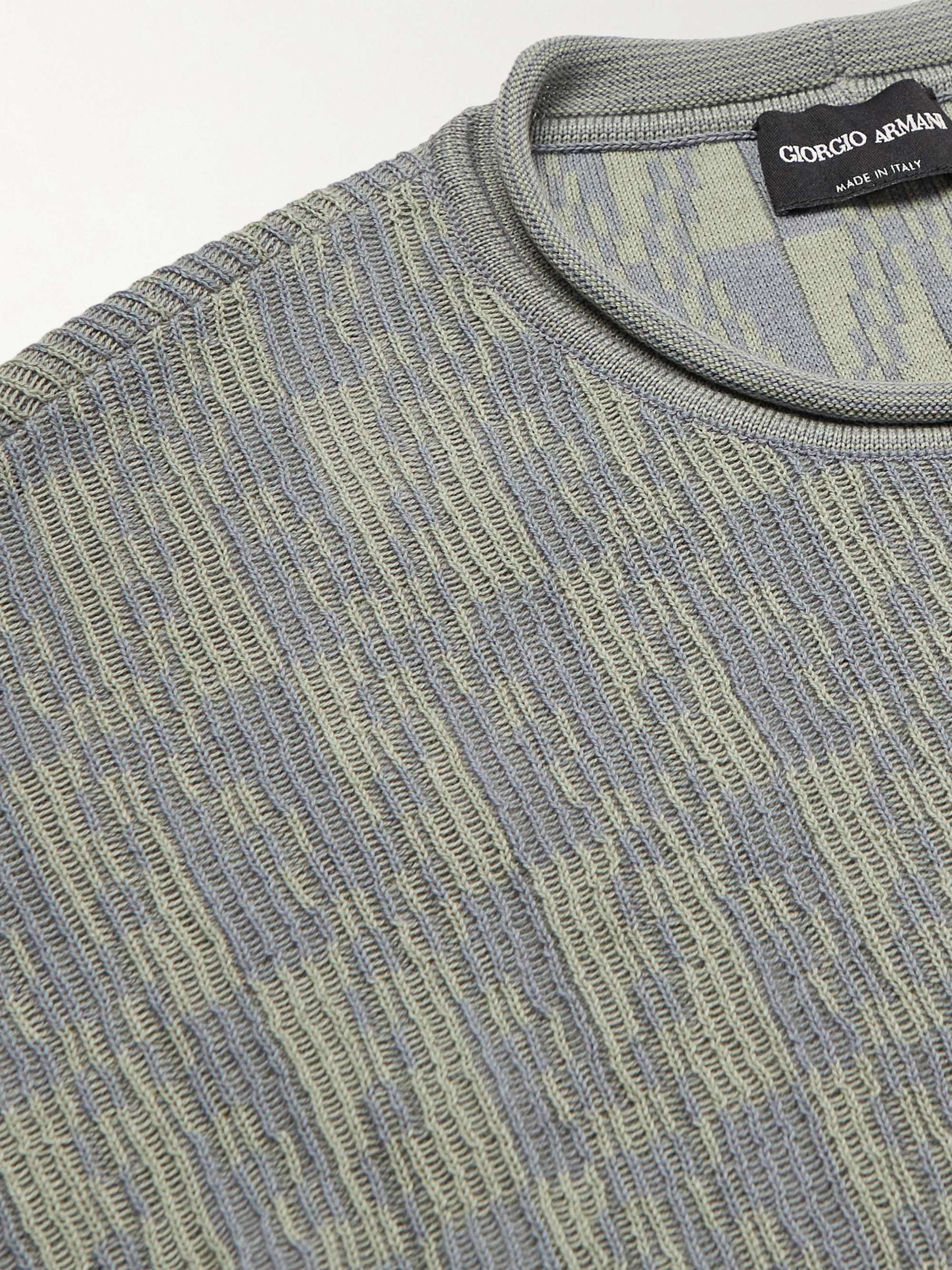 GIORGIO ARMANI Slim-Fit Jacquard-Knit Cotton and Cashmere-Blend Sweater
