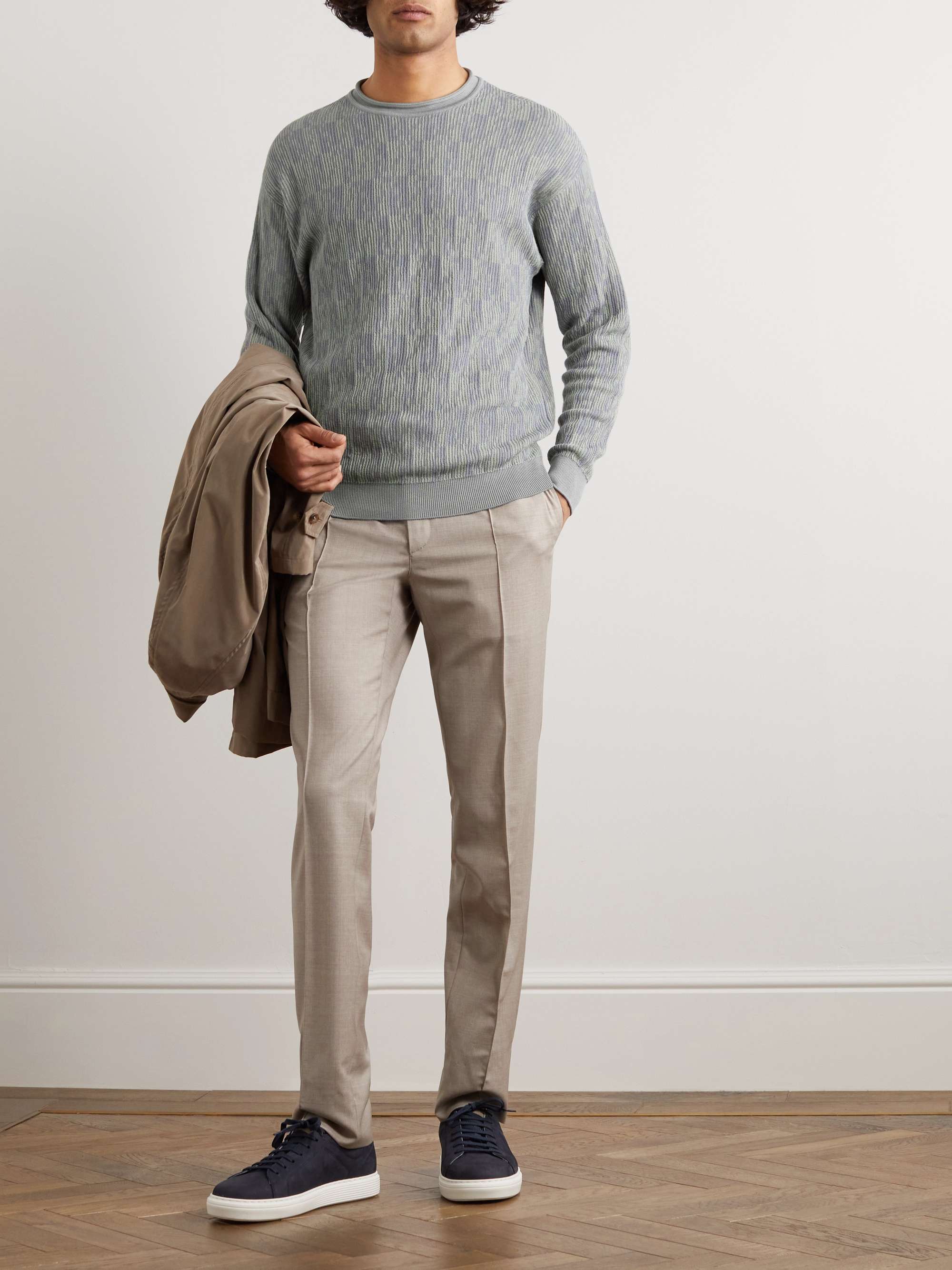 GIORGIO ARMANI Slim-Fit Jacquard-Knit Cotton and Cashmere-Blend Sweater