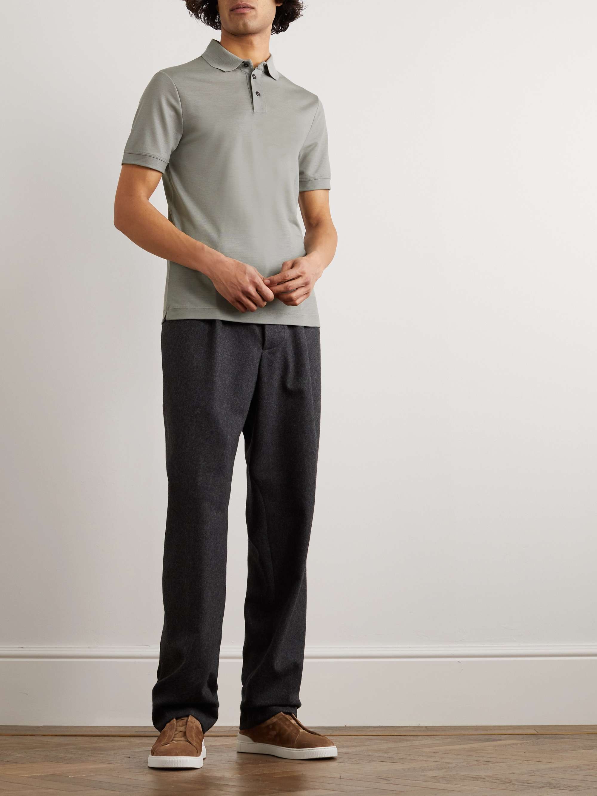 GIORGIO ARMANI Wool-Piqué Polo Shirt