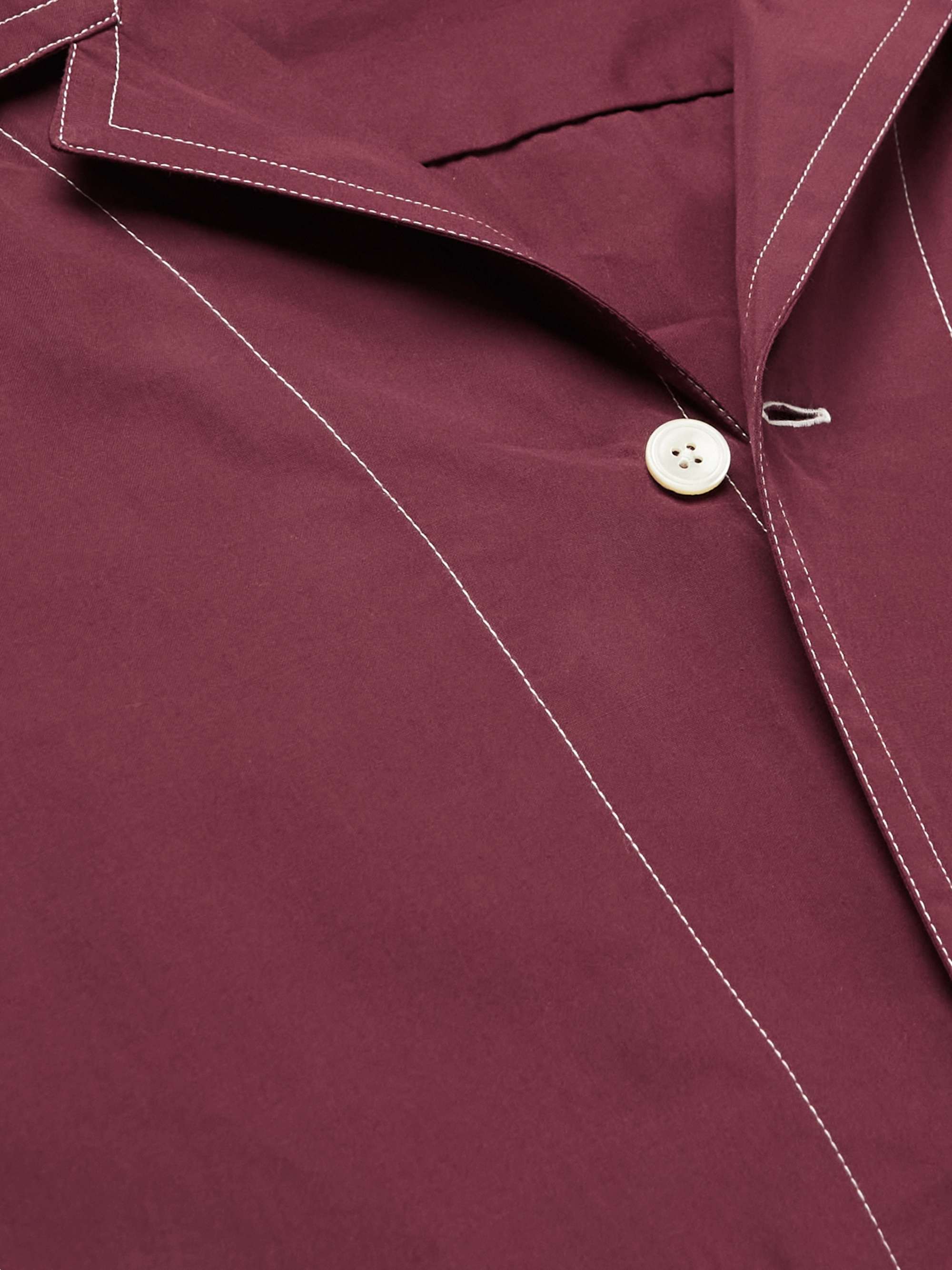 SEBLINE Camp-Collar Striped Floral-Print Cotton-Poplin Shirt
