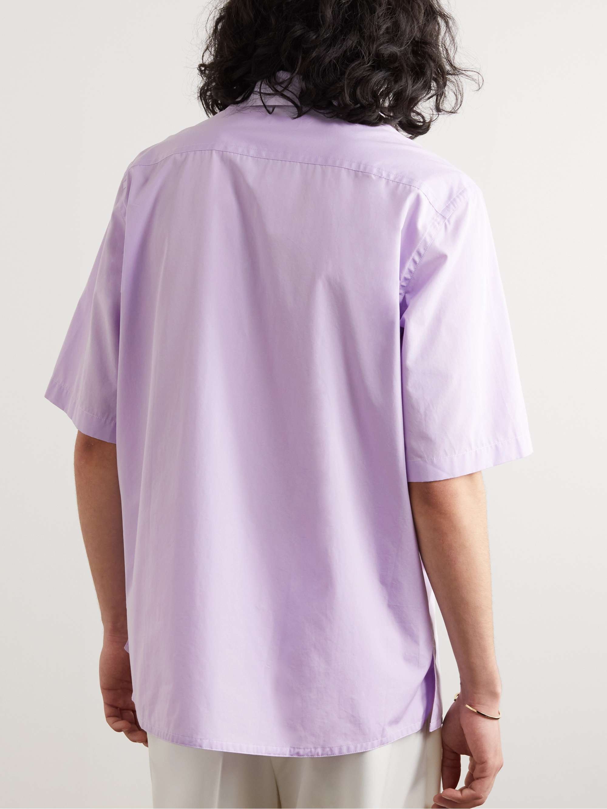 SEBLINE Camp-Collar Striped Floral-Print Cotton-Poplin Shirt