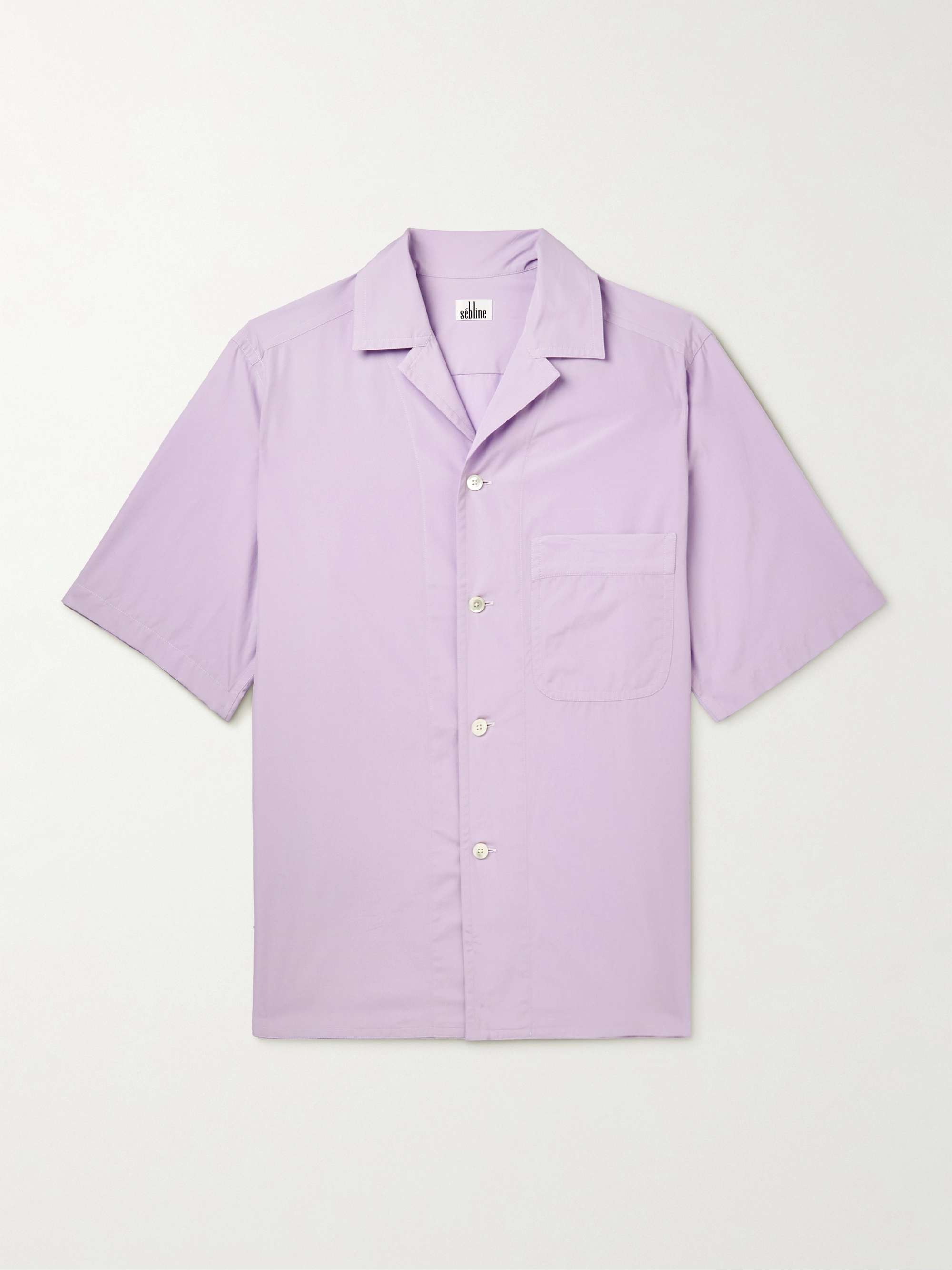 SEBLINE Camp-Collar Striped Floral-Print Cotton-Poplin Shirt