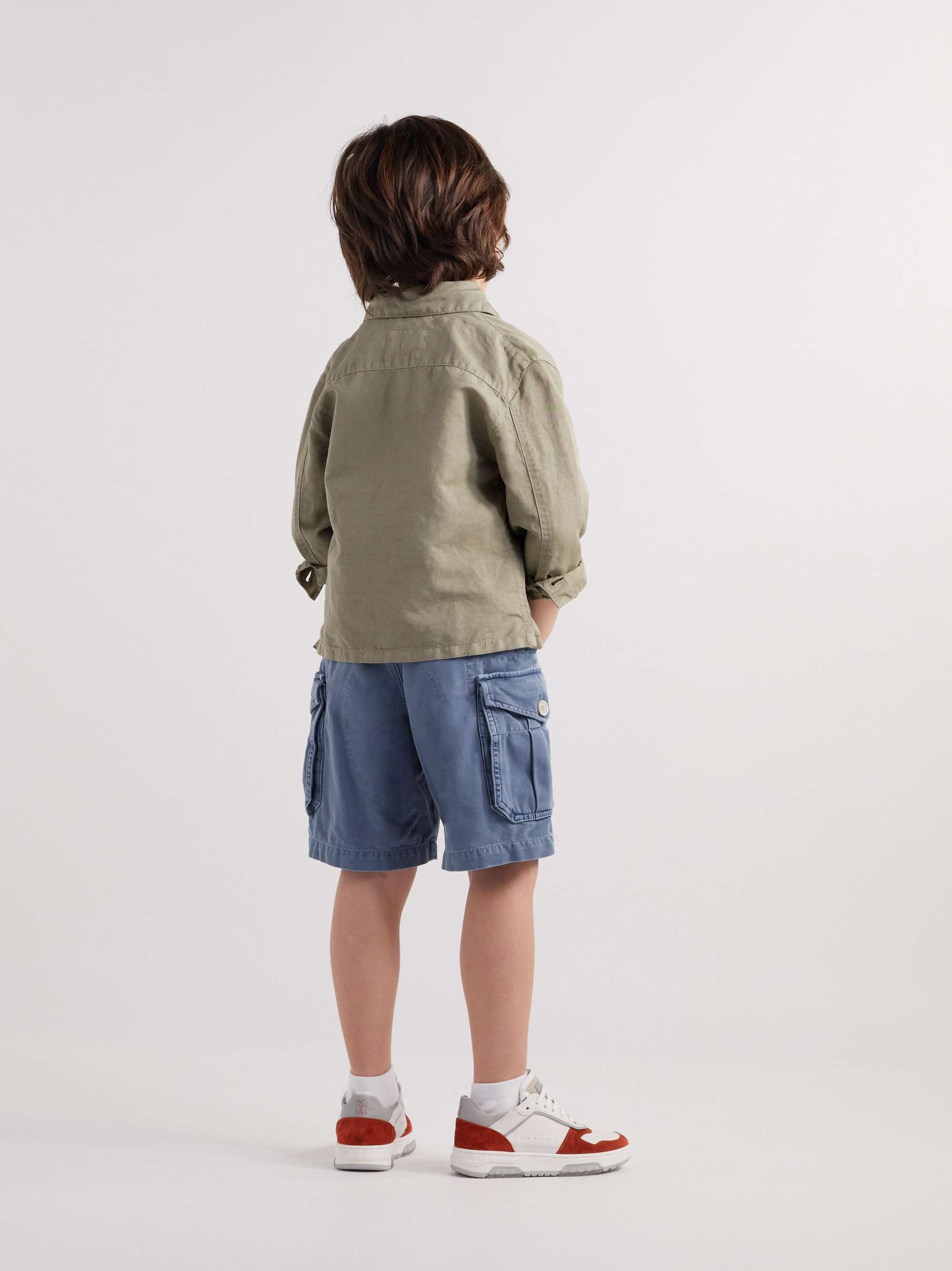 BRUNELLO CUCINELLI KIDS Ages 4-7 Straight-Leg Garment-Dyed Cotton-Twill Cargo Shorts