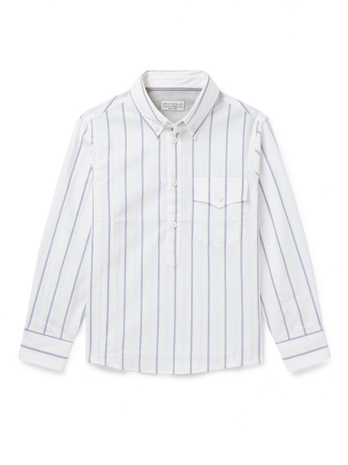 Ages 4-7 Button-Down Collar Striped Cotton Half-Placket Shirt