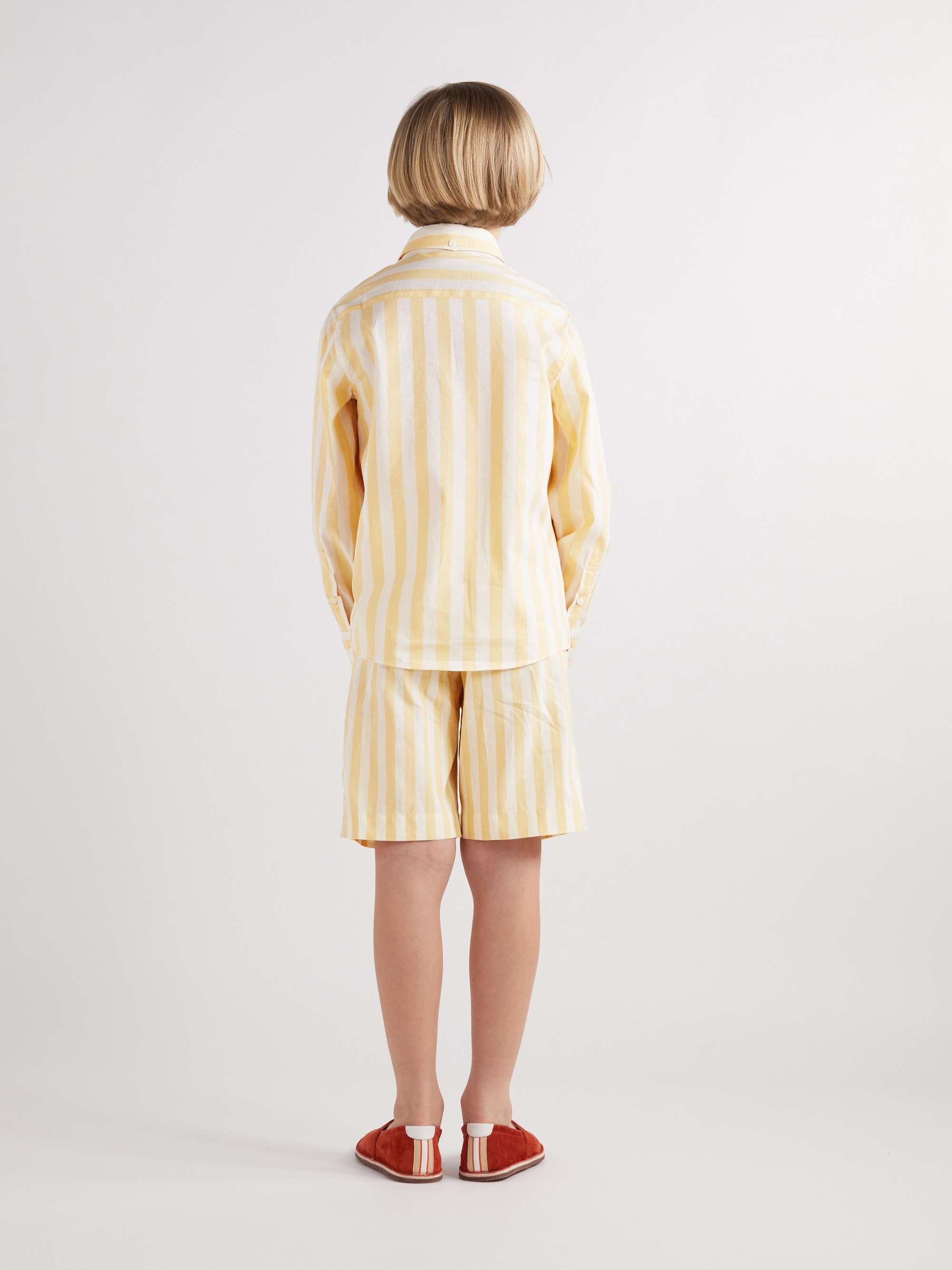 BRUNELLO CUCINELLI KIDS Ages 4-7 Logo-Embroidered Striped Cotton and Linen-Blend Shirt