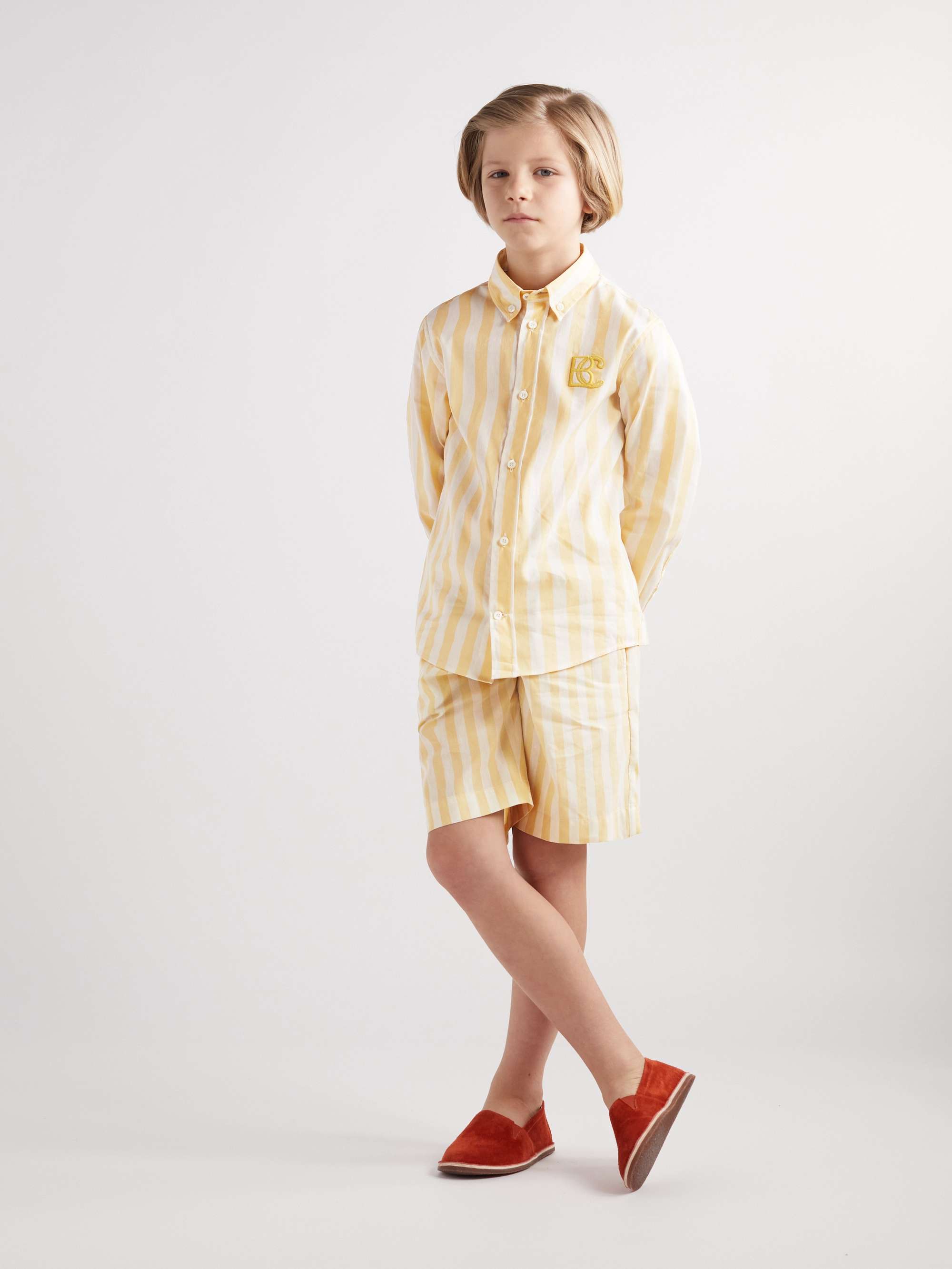 BRUNELLO CUCINELLI KIDS Ages 4-7 Logo-Embroidered Striped Cotton and Linen-Blend Shirt