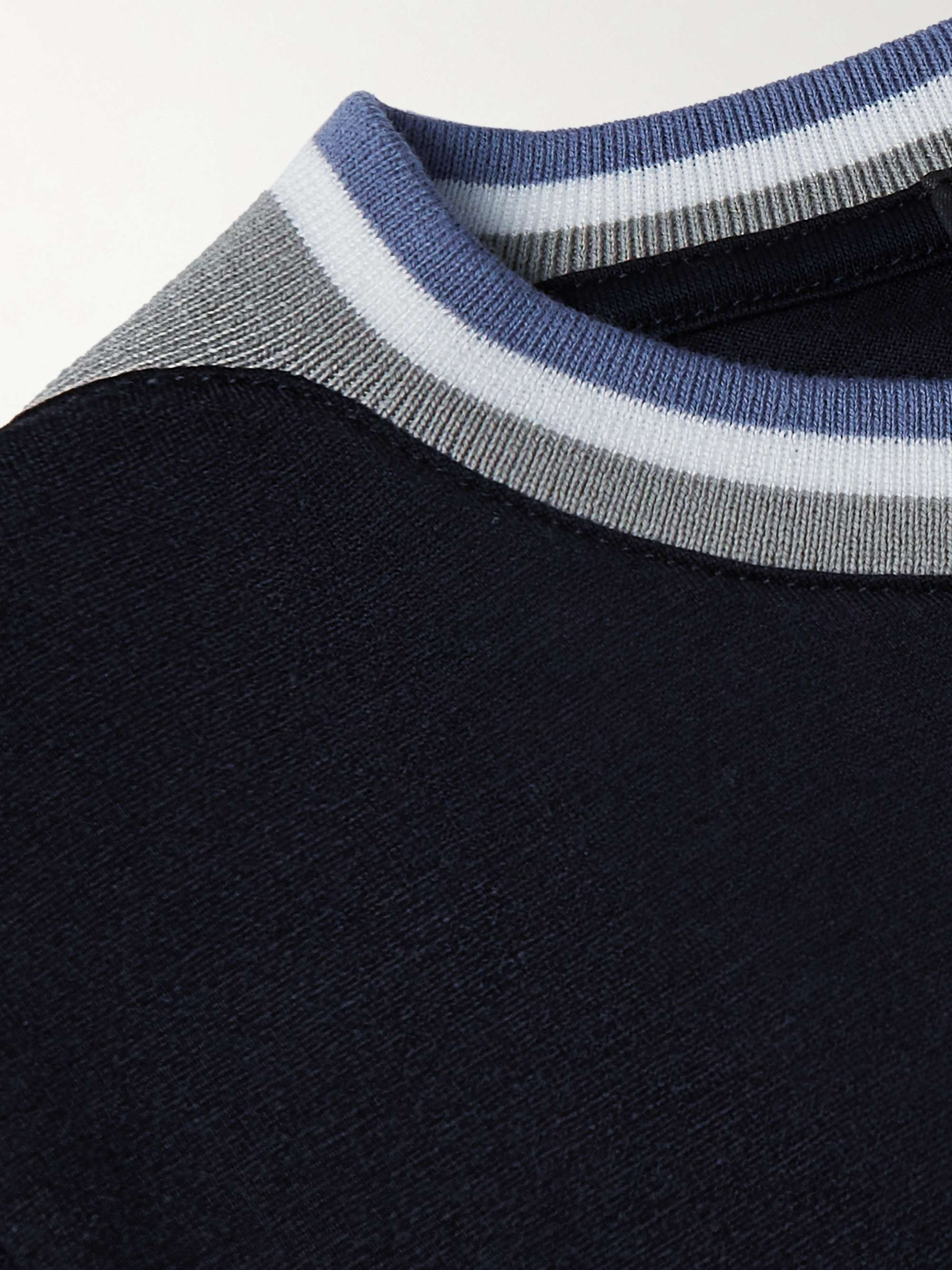 LORO PIANA KIDS تي شيرت من مزيج القطن والحرير بأطراف متباينة الألوان