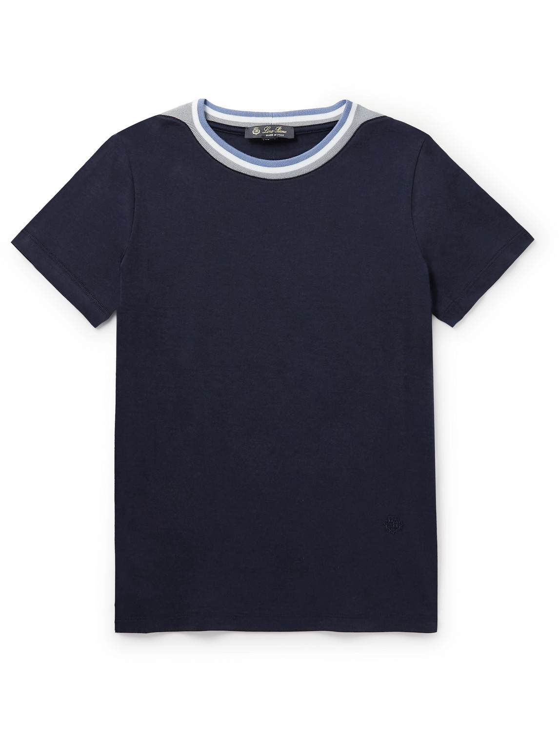 Loro Piana Kids' Contrast-tipped Silk And Cotton-blend T-shirt In Blue