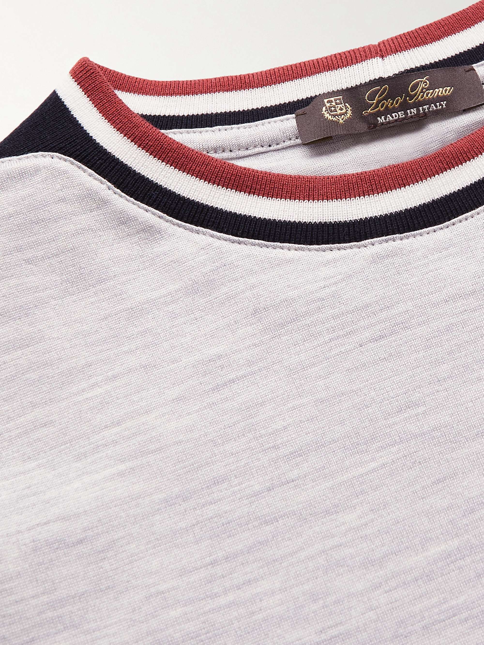 LORO PIANA KIDS تي شيرت من مزيج القطن والحرير بأطراف متباينة الألوان