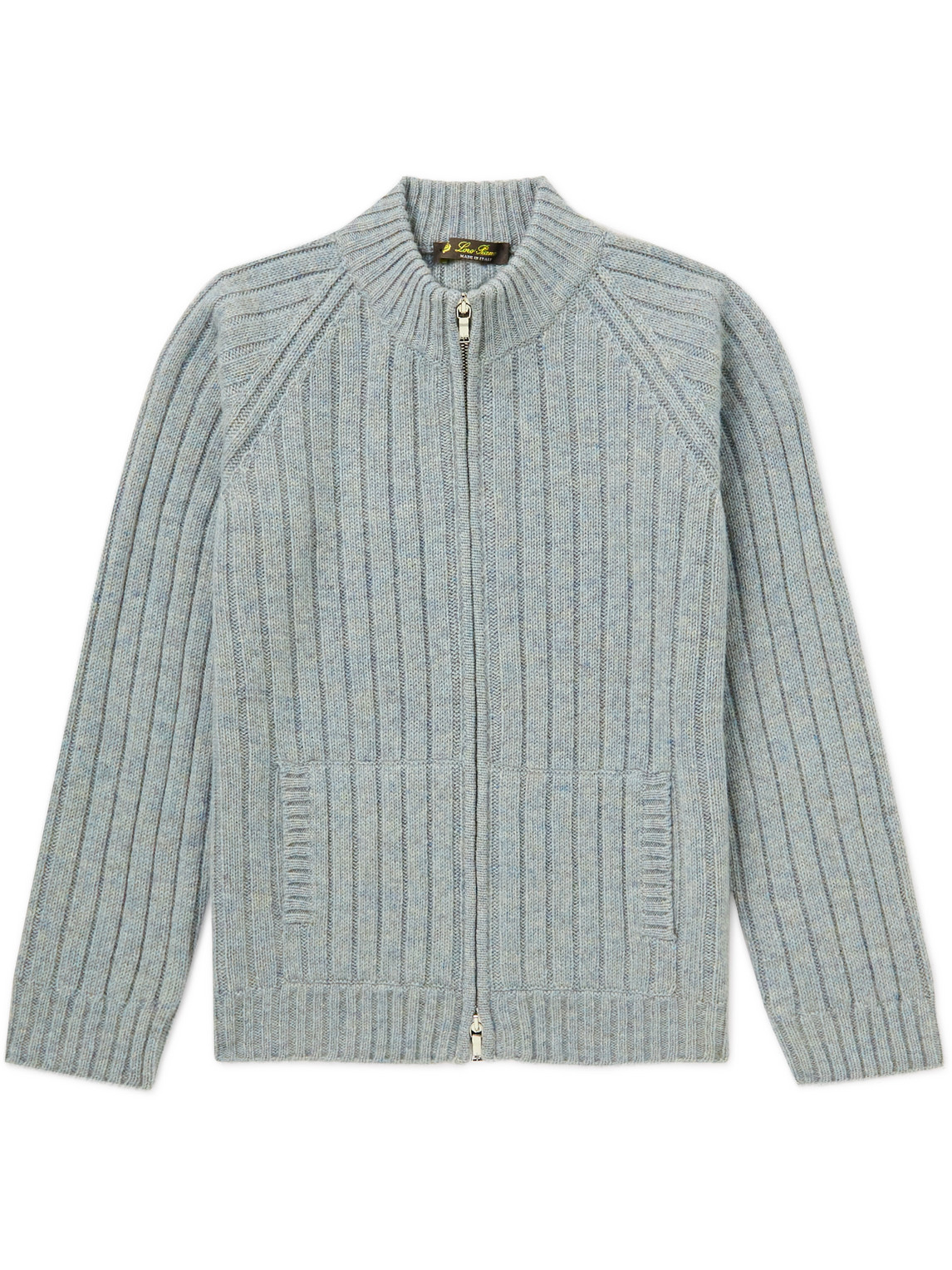 Ribbed Cashmere Zip-Up Cardigan