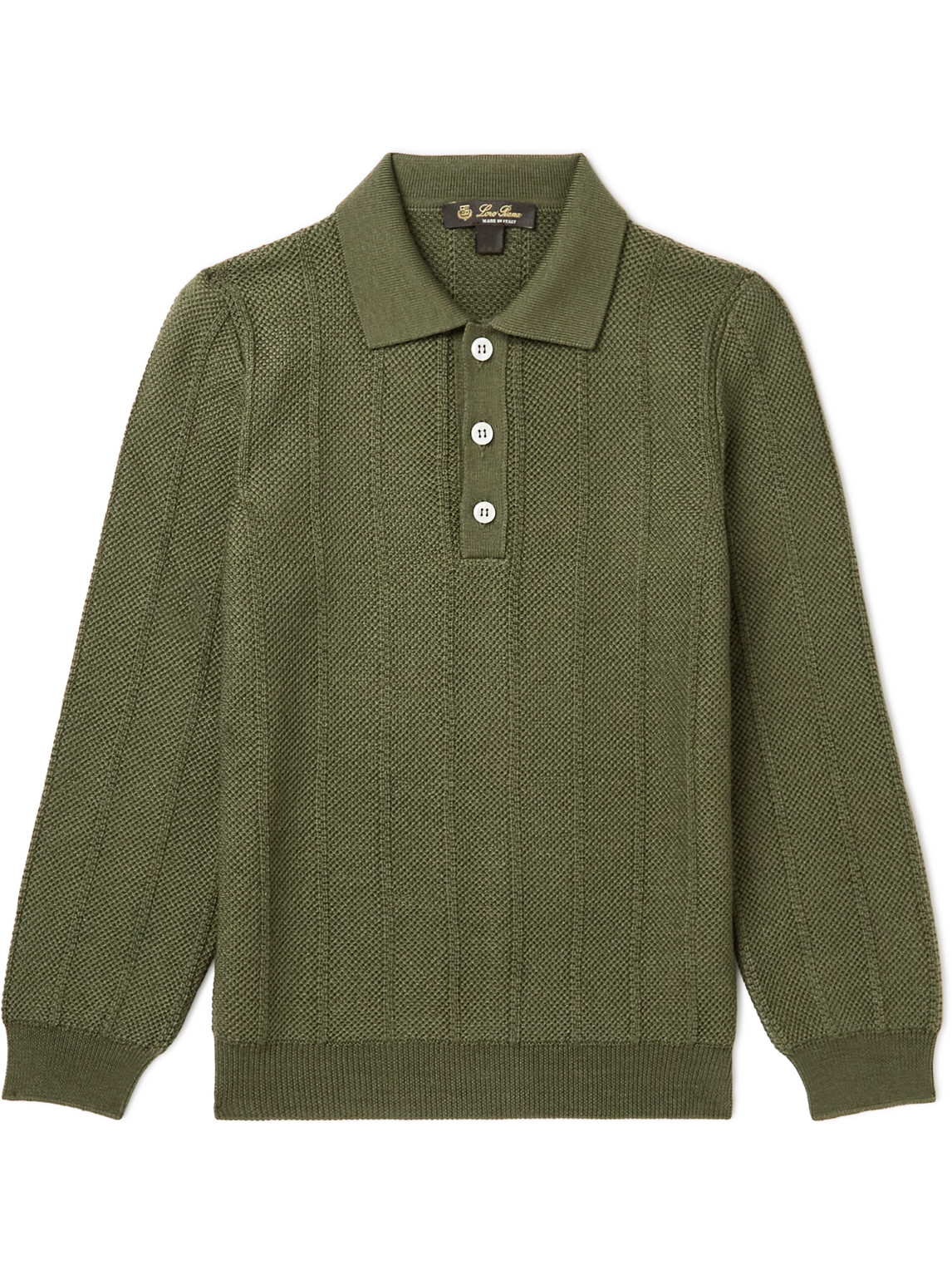 Loro Piana Wool, Silk And Cashmere-blend Piqué Polo Shirt In Green