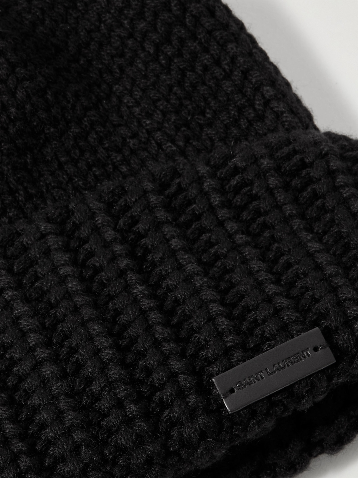 Shop Saint Laurent Logo-appliquéd Ribbed Cashmere Beanie In Black