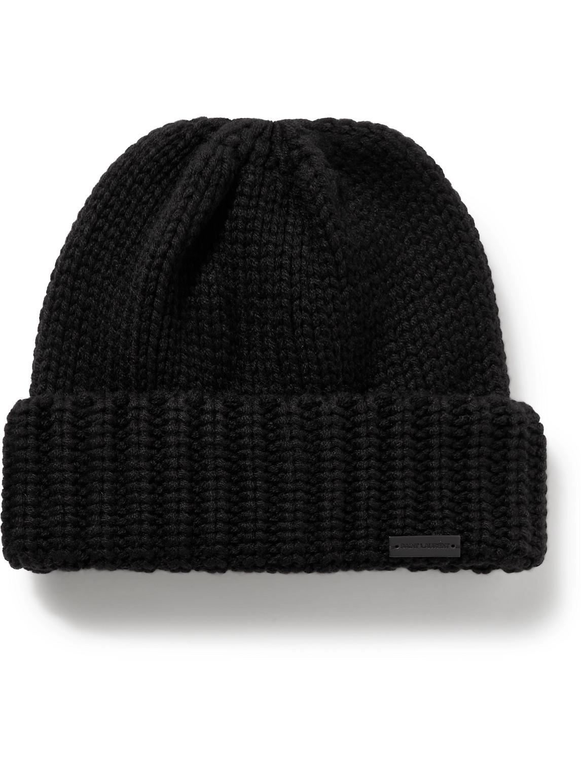 Saint Laurent Logo-appliquéd Ribbed Cashmere Beanie In Black