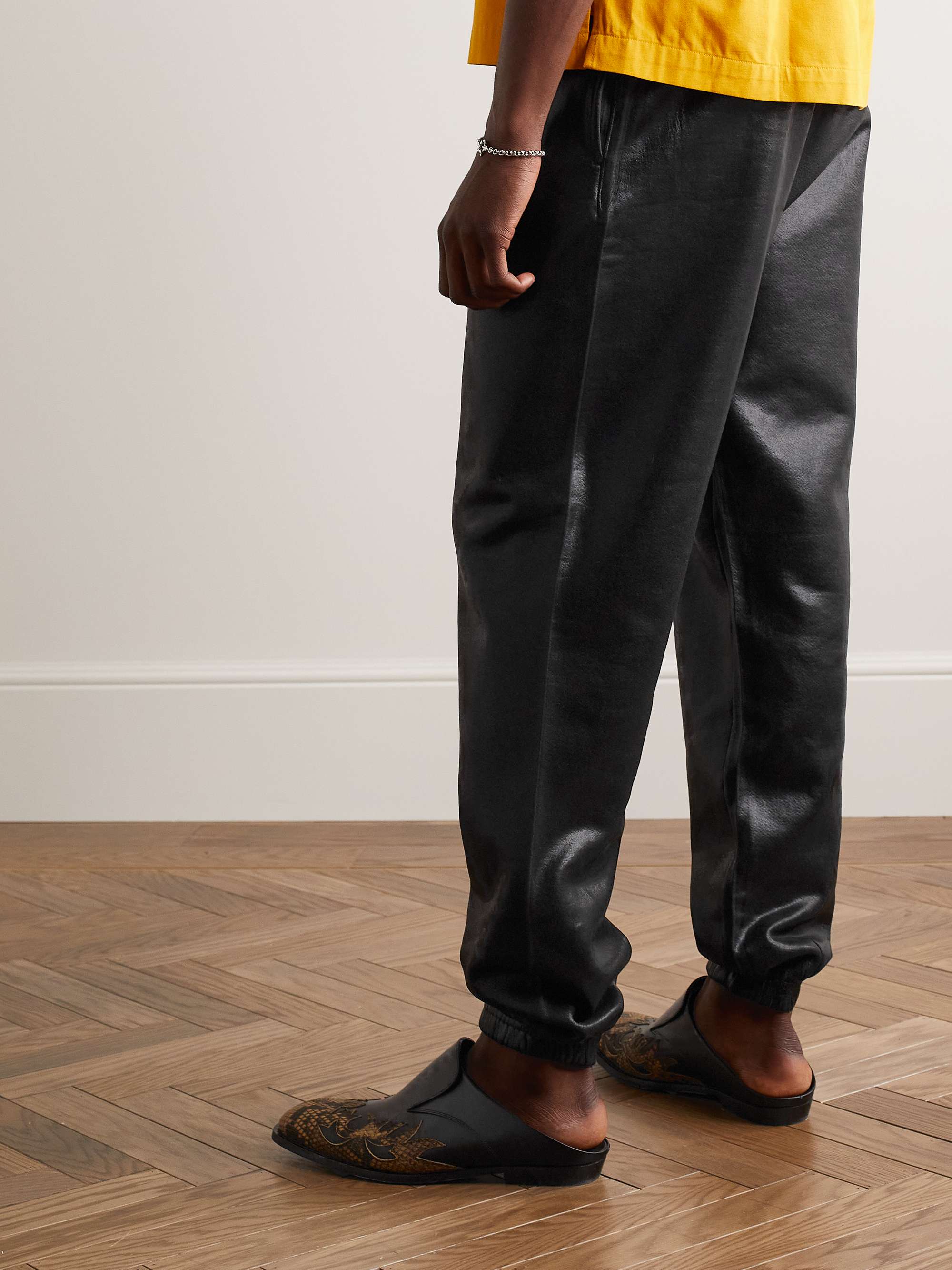 GALLERY DEPT. Analog Tapered Logo-Print Coated Cotton-Jersey Sweatpants