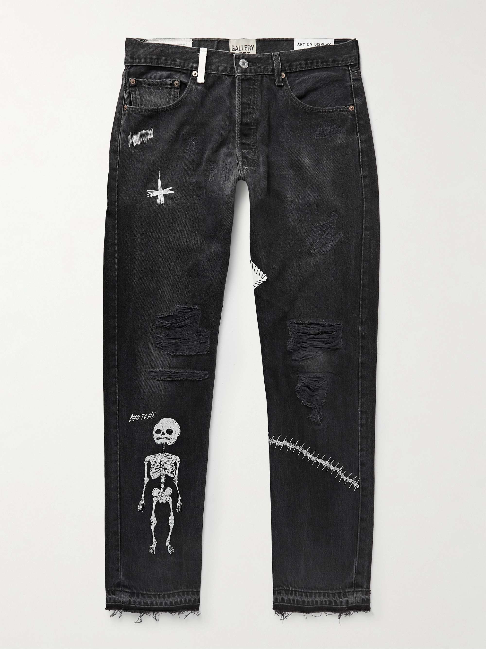 GALLERY DEPT. Slim-Fit Straight-Leg Painted Embroidered Distressed Jeans