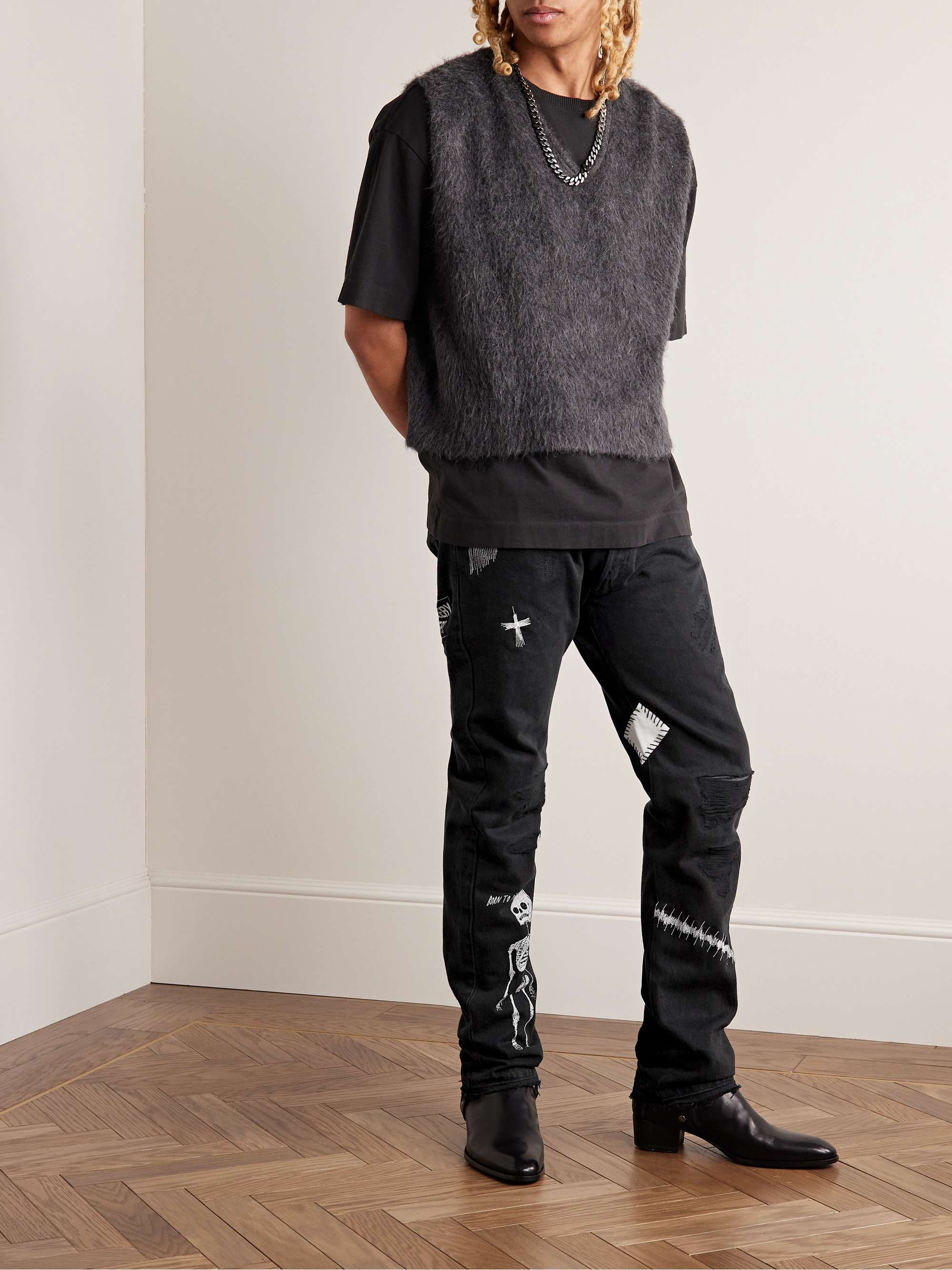 GALLERY DEPT. Slim-Fit Straight-Leg Painted Embroidered Distressed Jeans