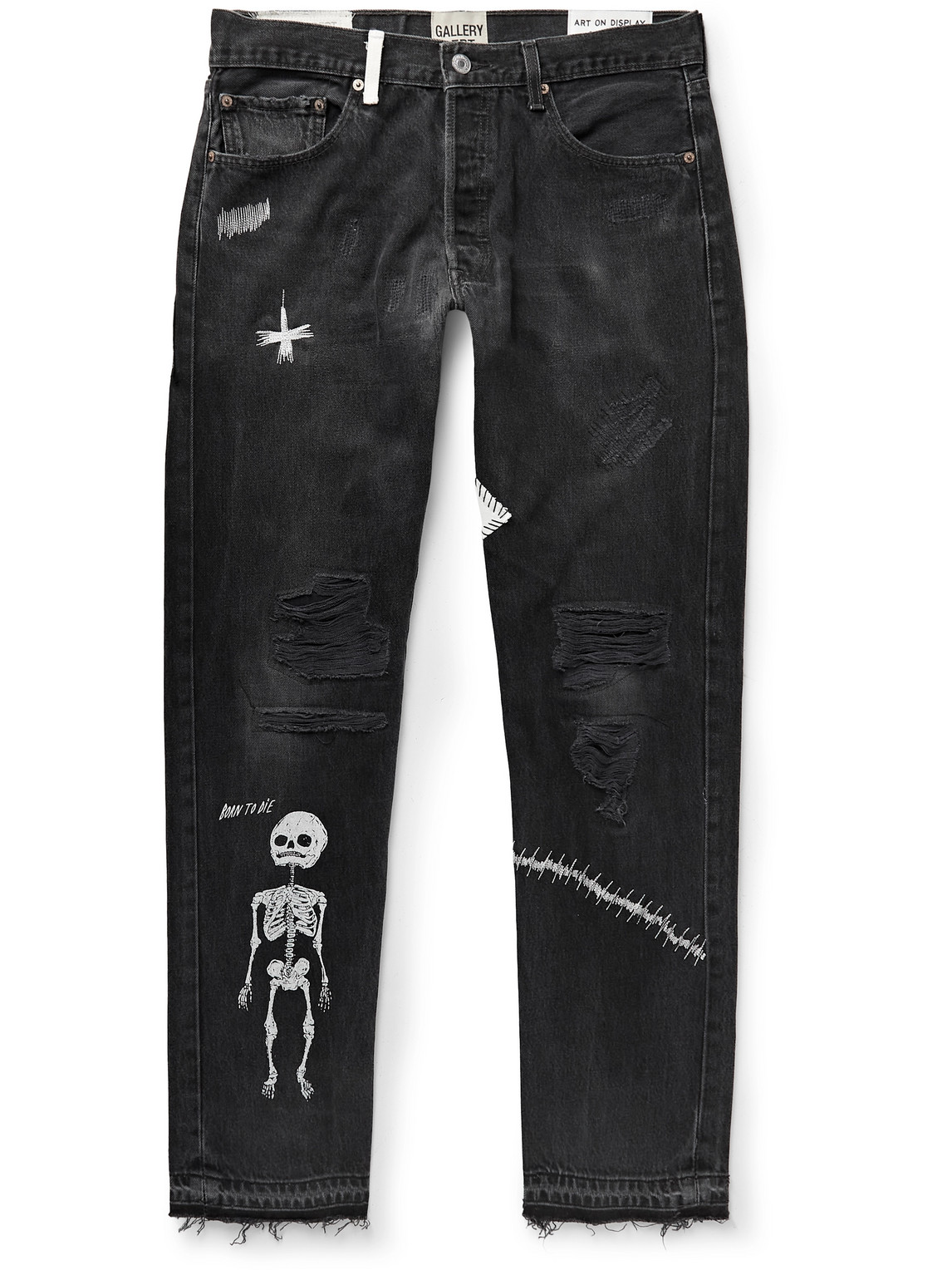 GALLERY DEPT. SLIM-FIT STRAIGHT-LEG PAINTED EMBROIDERED DISTRESSED JEANS