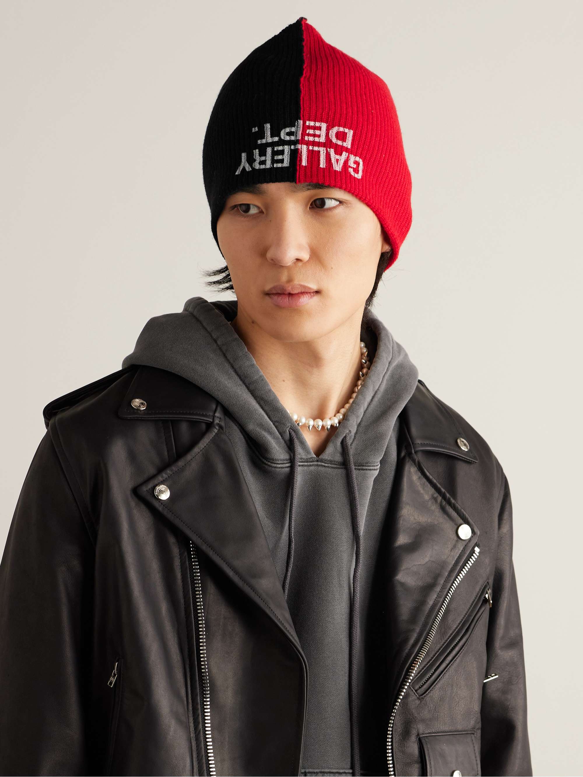 GALLERY DEPT. Topanga Logo-Print Two-Tone Ribbed-Cotton Beanie