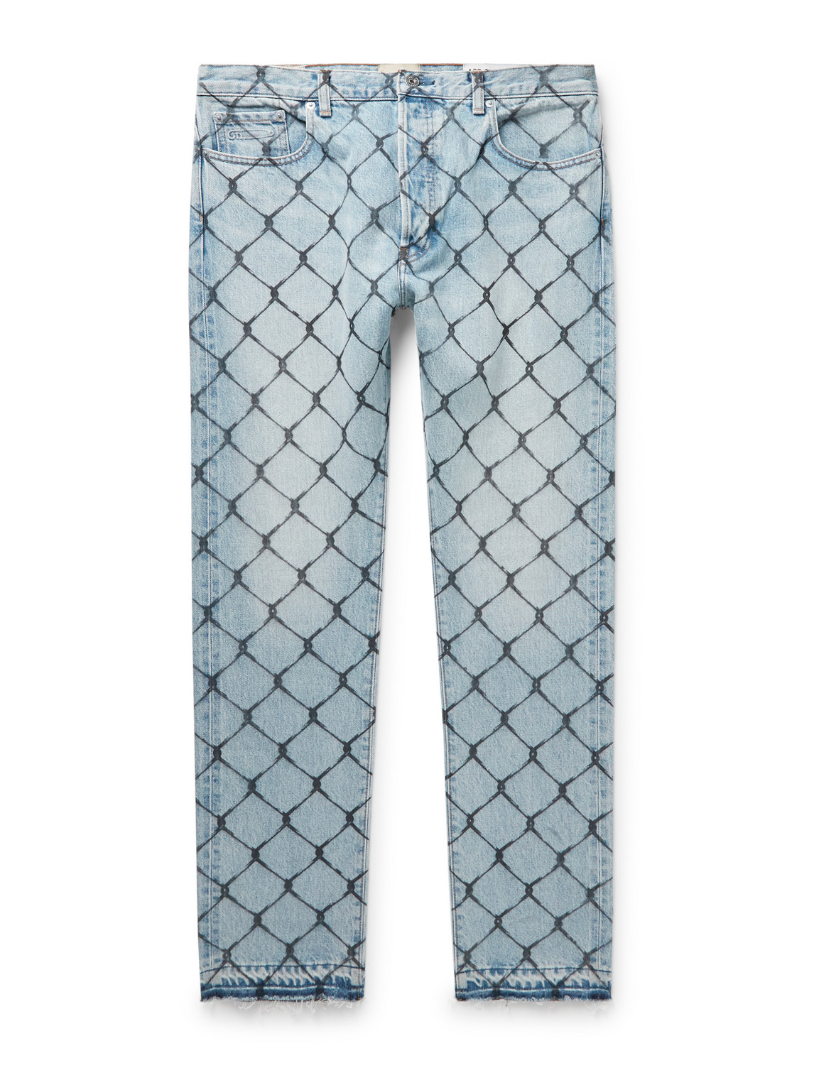 Shop Gallery Dept. Cage 5001 Slim-fit Frayed Printed Jeans In Blue