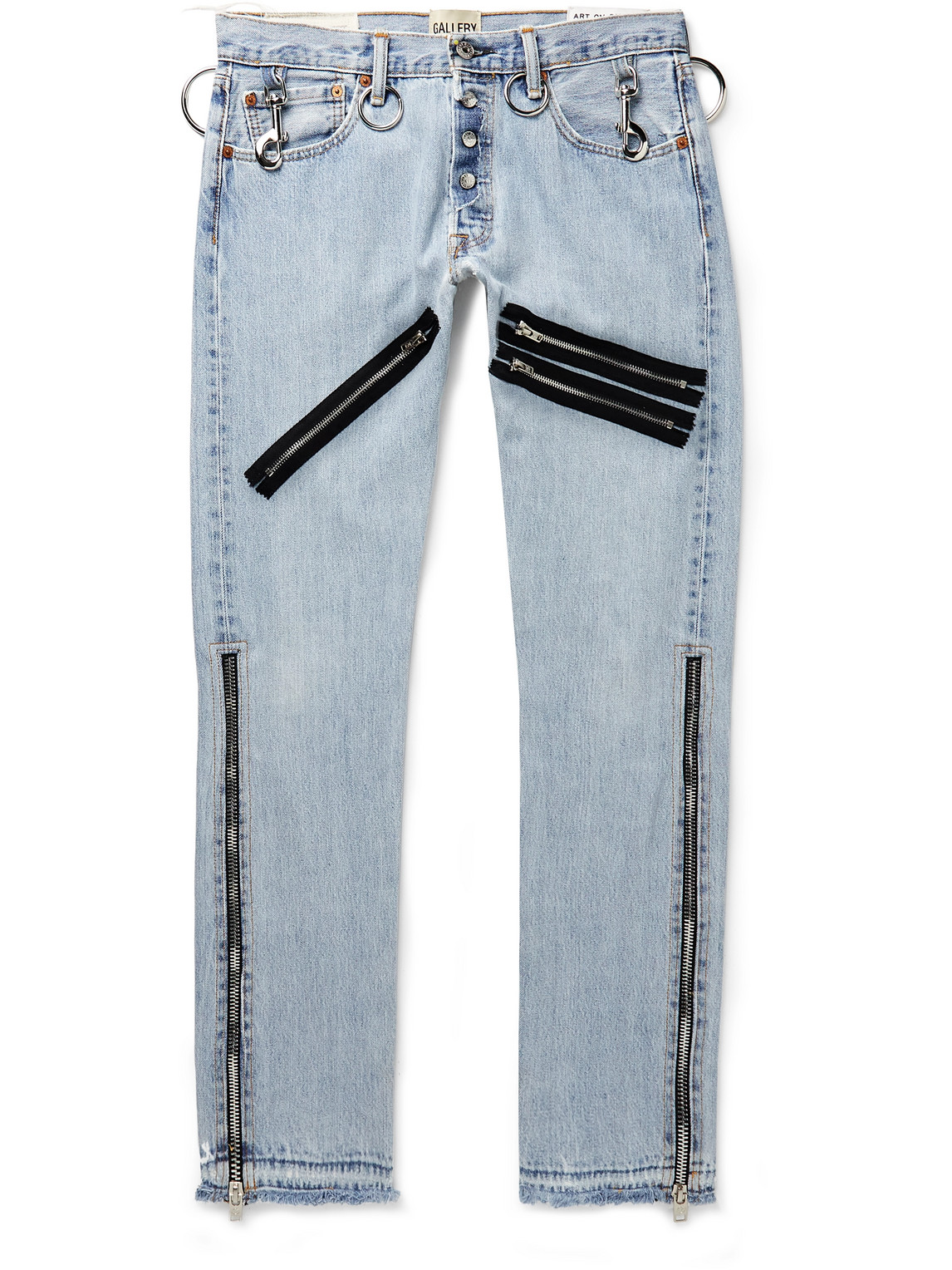 Gallery Dept. Weapon World Slim-fit Straight-leg Embellished Distressed Jeans In Blue