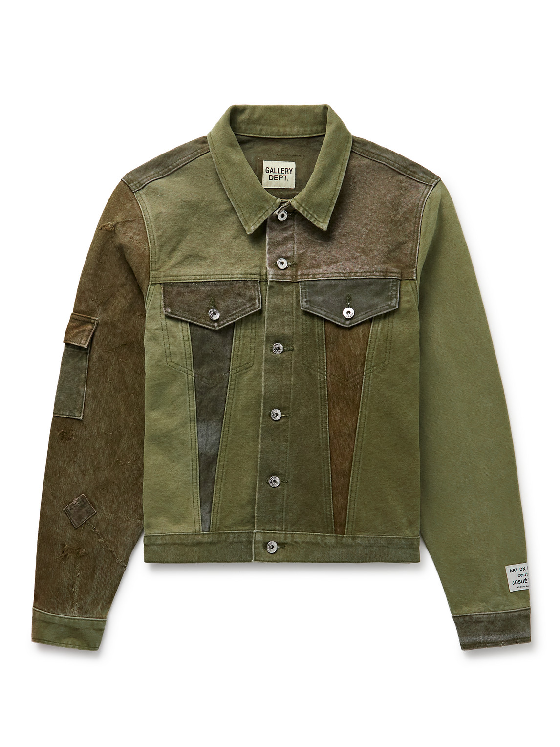Gallery Dept. Andy Distressed Patchwork Upcycled Denim Jacket In Green