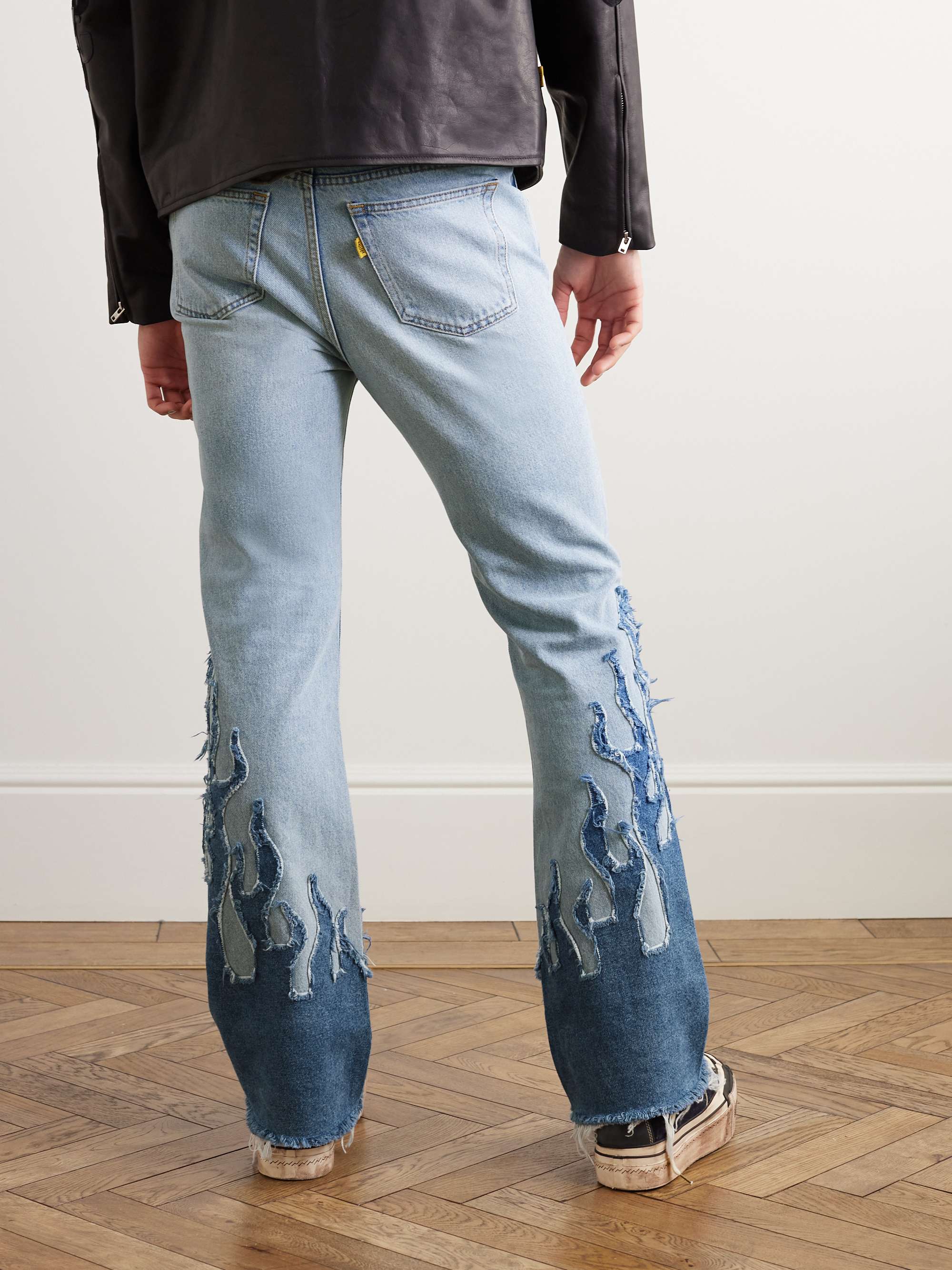 GALLERY DEPT. LA Blvd Flared Appliquéd Distressed Jeans
