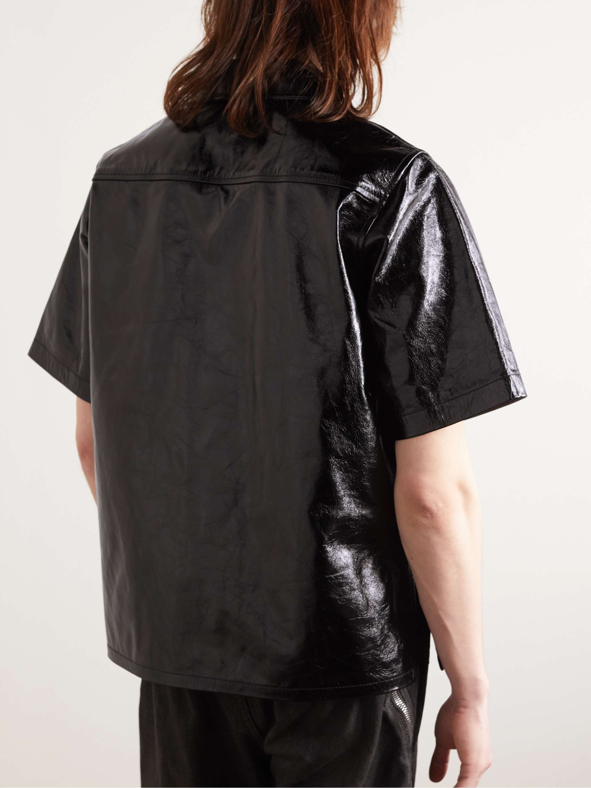 GALLERY DEPT. Parker Convertible-Collar Logo-Appliquéd Crinkled Patent-Leather Shirt