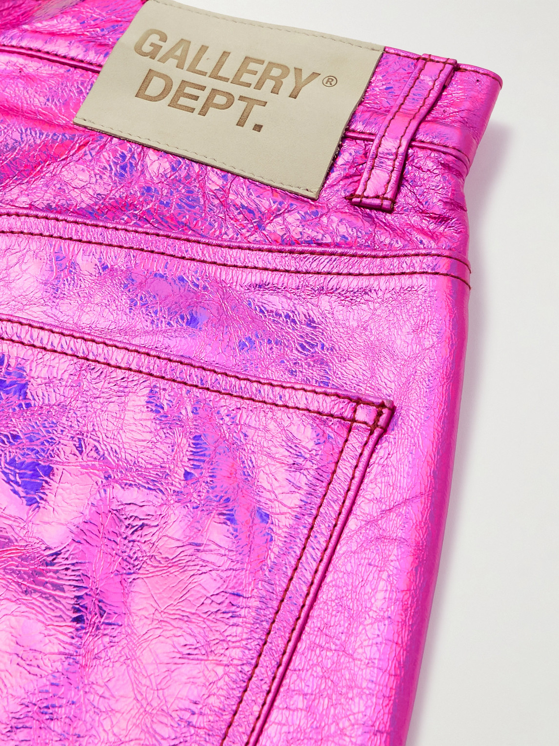 Shop Gallery Dept. Logan Galactic Flared Distressed Metallic Crinkled-leather Trousers In Pink