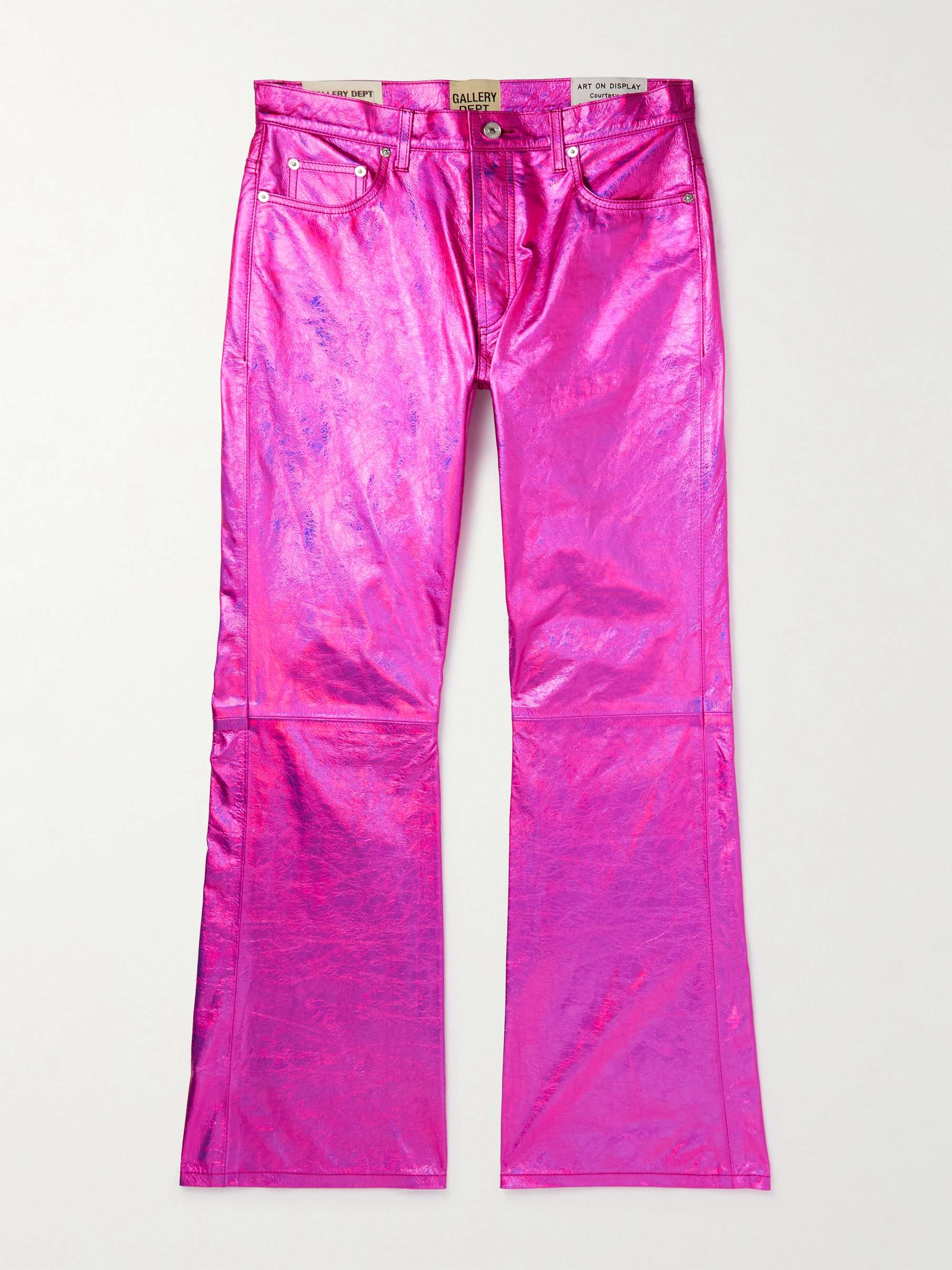 GALLERY DEPT. Logan Galactic Flared Distressed Metallic Crinkled-Leather Trousers